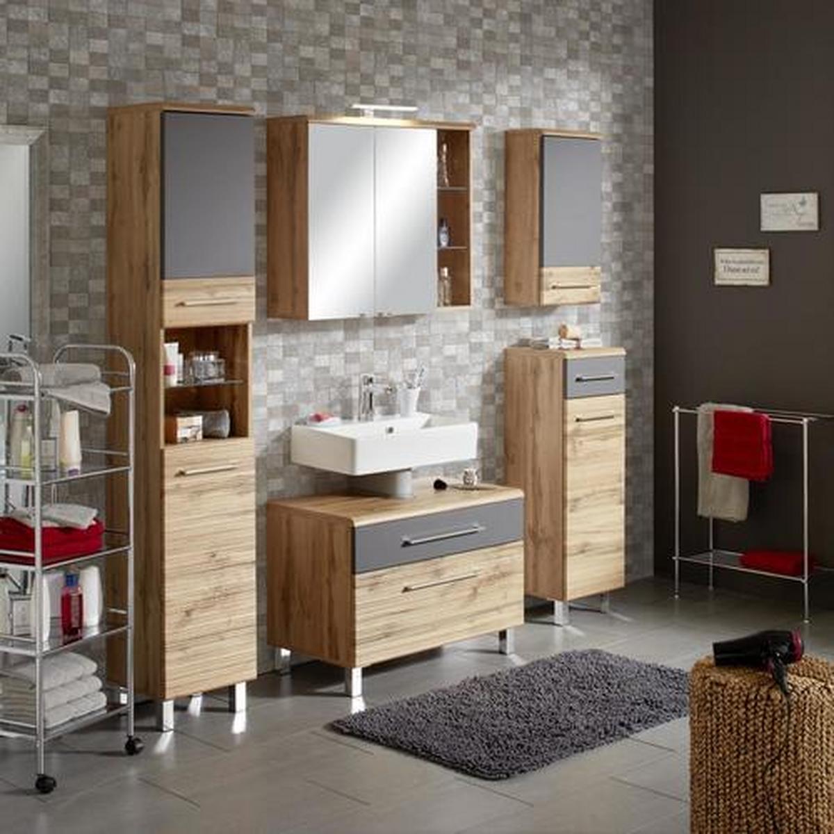 VYSOKÁ SKRINKA FLOAT BREIT - farba duba/antracitová, Modern, kov/kompozitné drevo (50/194/33cm) - Premium Living