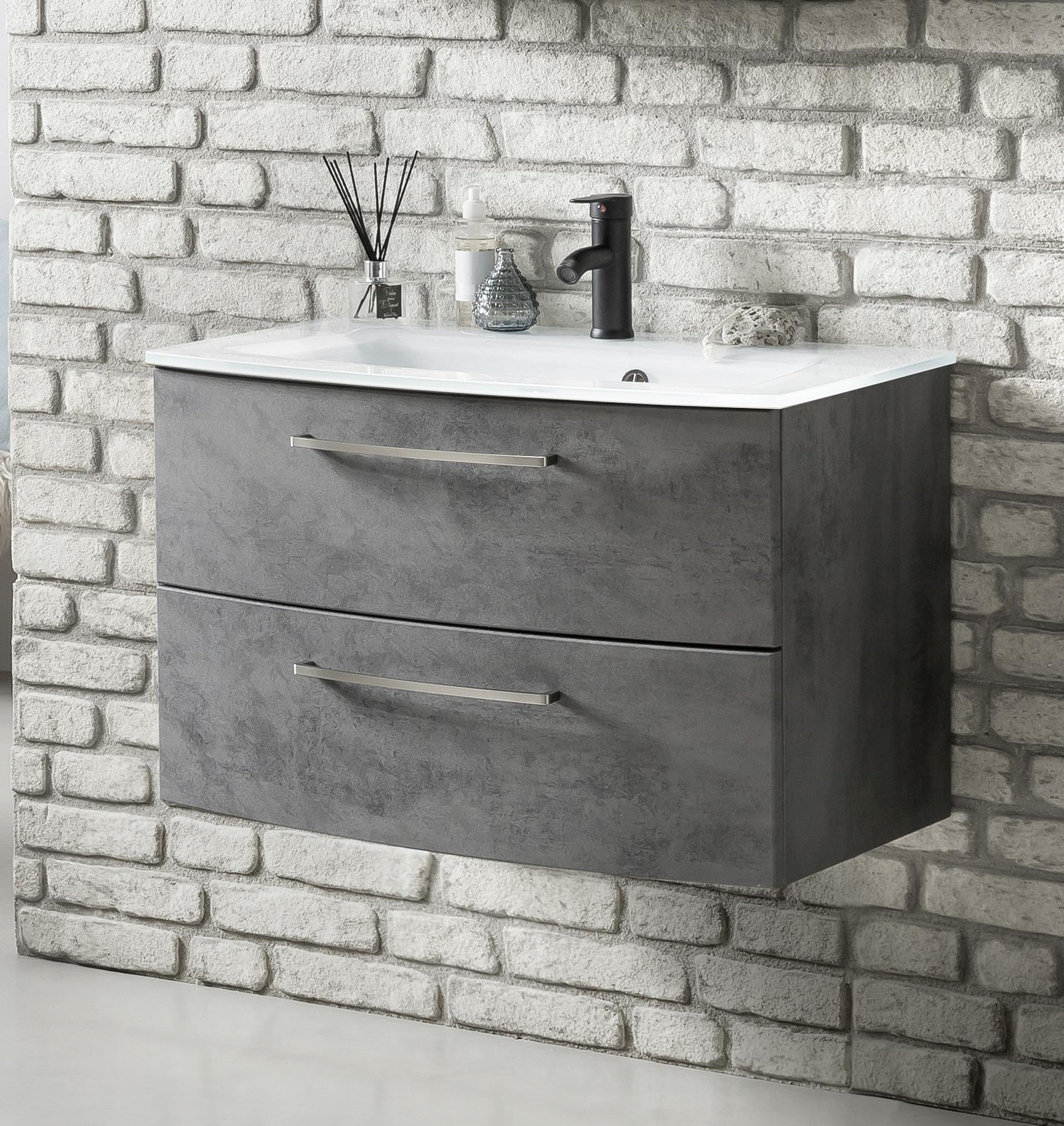 Waschbecken mit Unterschrank Stockholm B: 80cm Grau Dekor - Weiß/Grau, KONVENTIONELL, Glas/Holzwerkstoff (80cm) - Held