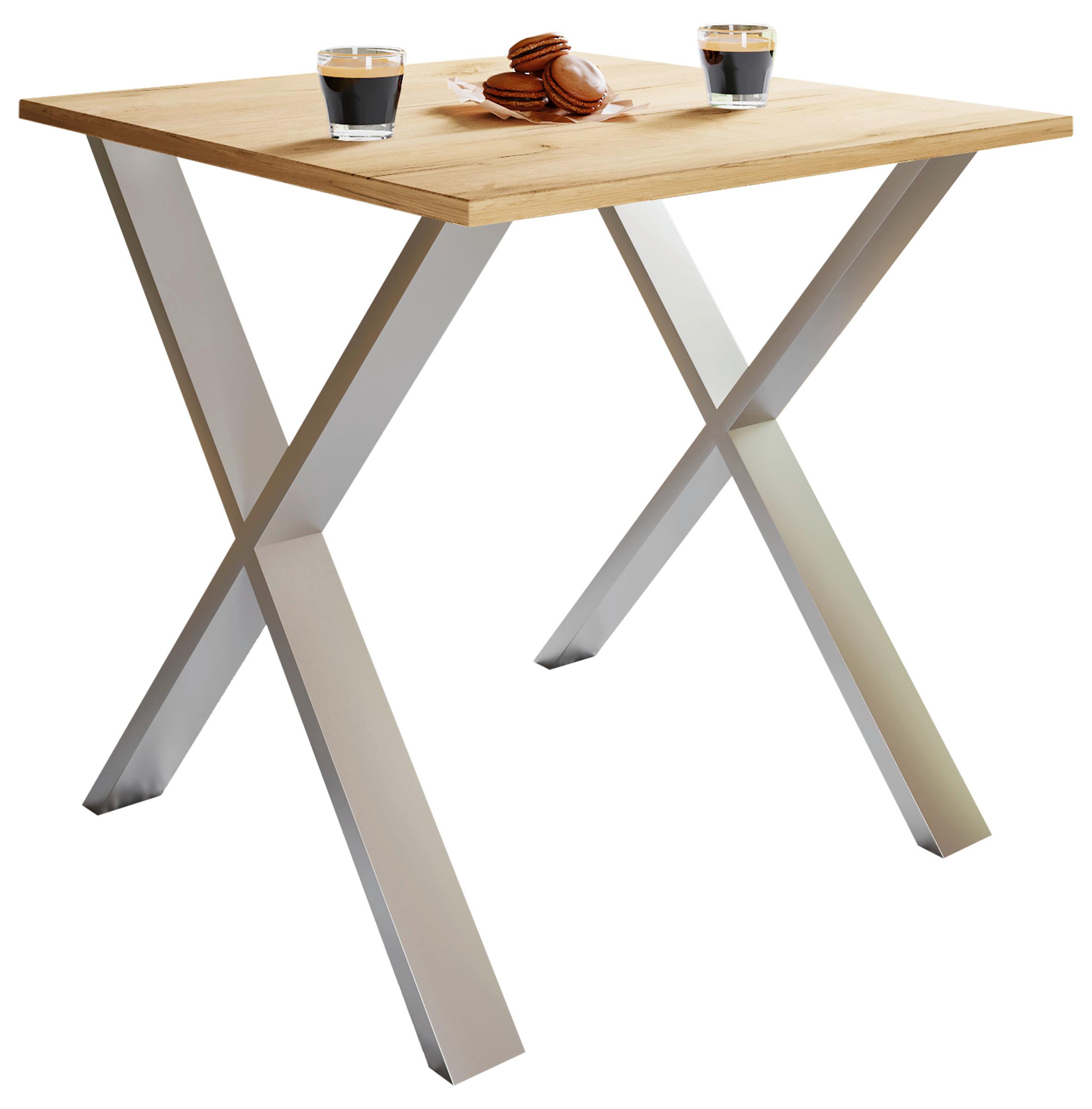 Esstisch Xona Silber, Eiche Dekor L: 80 Cm - Honigeiche/Silberfarben, Basics, Holzwerkstoff/Metall (80/80/76cm) - MID.YOU