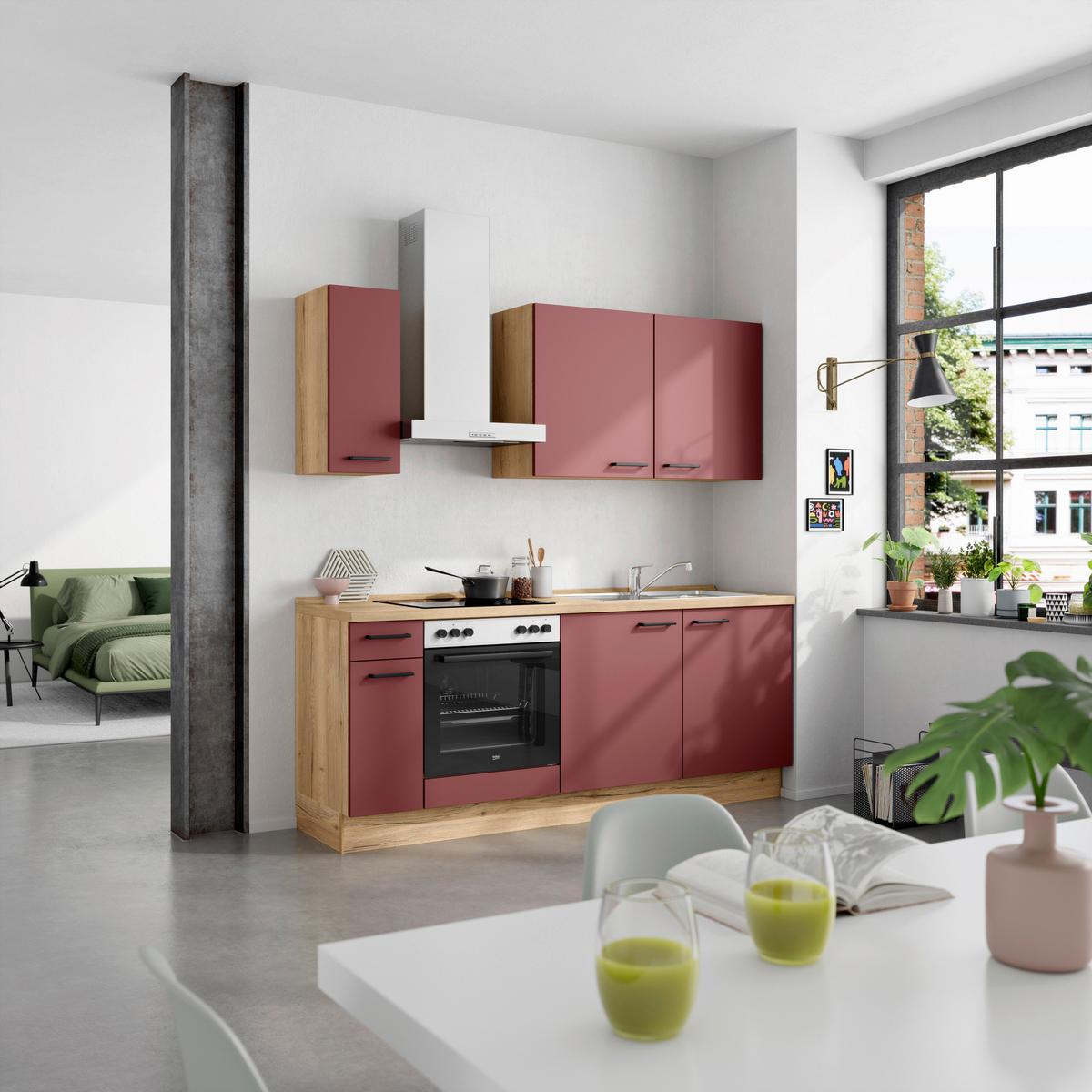 Küchenleerblock Easytouch Low-Line, L5 Links - Eichefarben/Rot, MODERN, Holzwerkstoff (210cm) - Nobilia