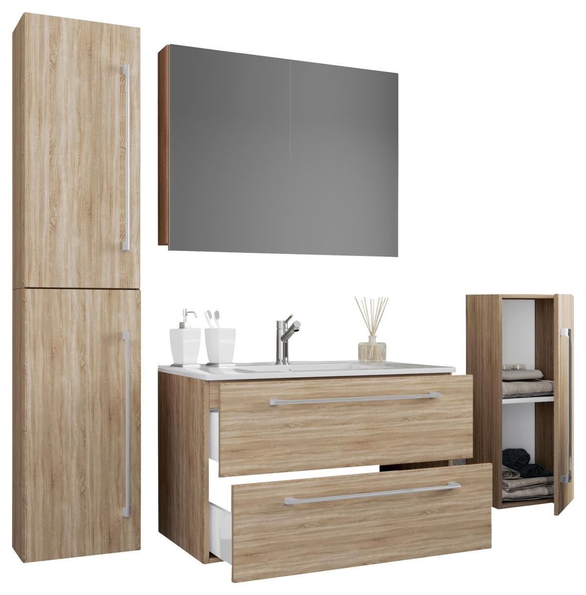 Badezimmer Badinos 5-Teilig Sonoma Eiche B: 146 cm - Weiß/Sonoma Eiche, MODERN, Keramik/Holzwerkstoff (147cm) - MID.YOU