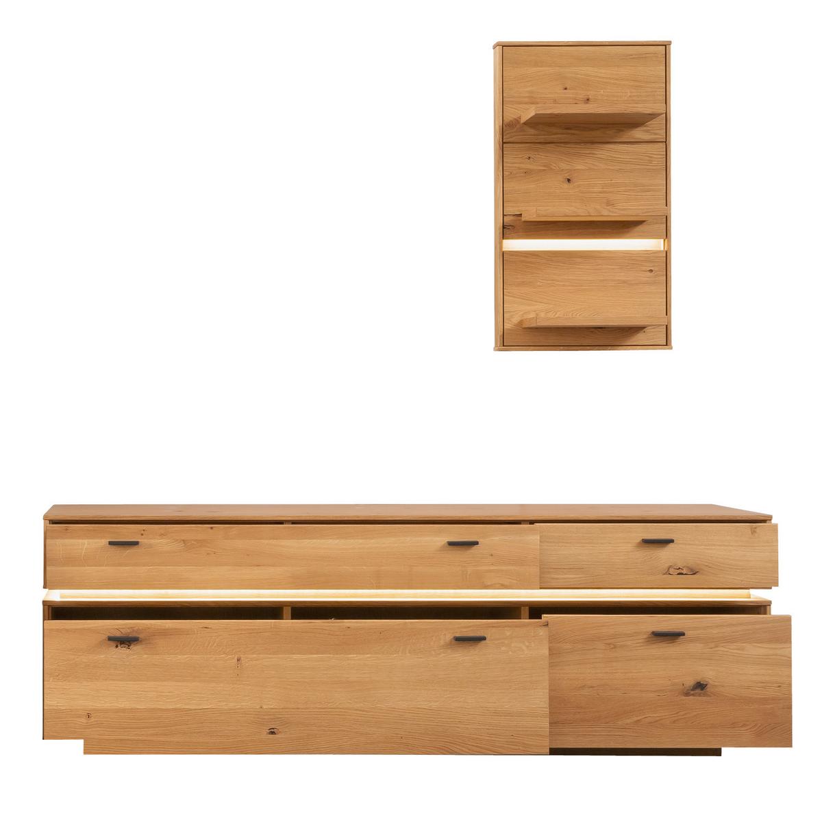 Wohnkombination Massiv 3-Tlg. Como Wildeiche - Wildeiche, Natur, Glas/Holz (276/202/51cm) - MID.YOU