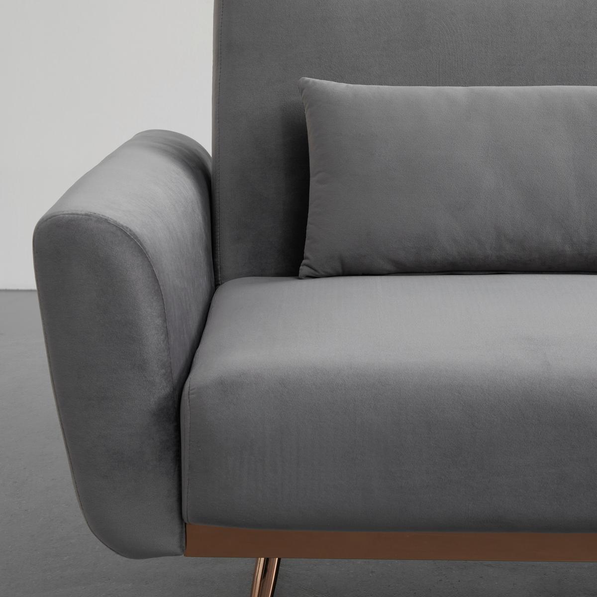 Rozkladacia pohovka s vankúšmi GUILIA, sivá - medená/sivá, Modern, kov/drevo (211/85/83cm) - Modern Living