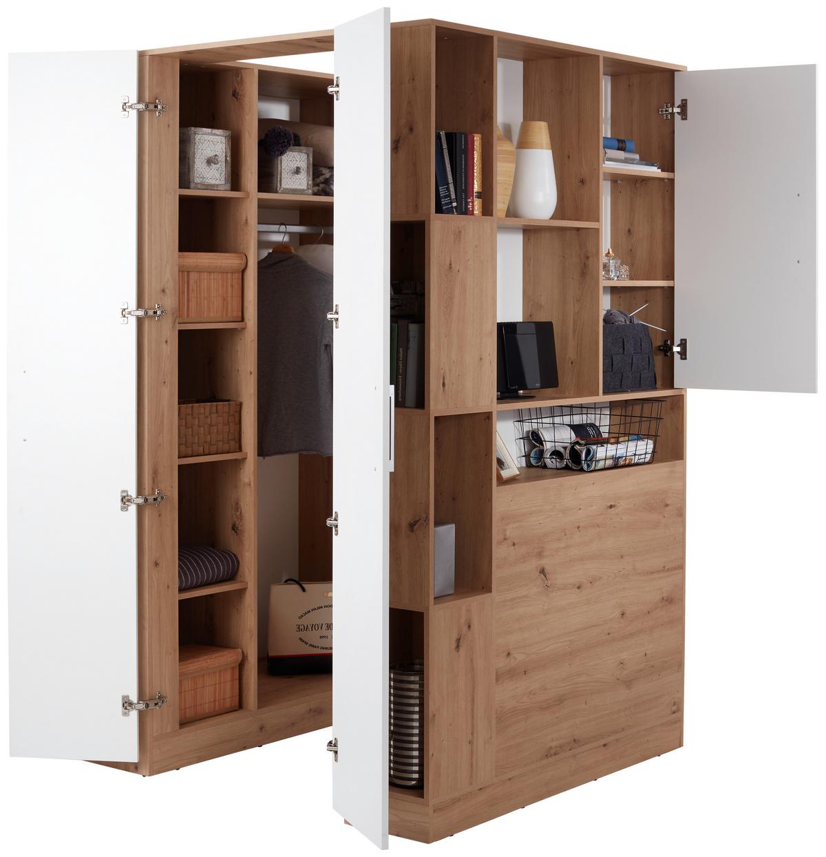 Eckschrank Begehbar mit Regal 150cm Box, Eiche Dekor/Weiß - Weiß/Eiche Artisan, MODERN, Holzwerkstoff (150/205/120cm) - Ondega