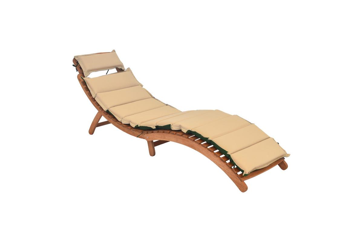 Gartenliege Holz inkl. Auflage Grün - Eukalyptusholzfarben/Beige, KONVENTIONELL, Holz/Textil - Gardenson