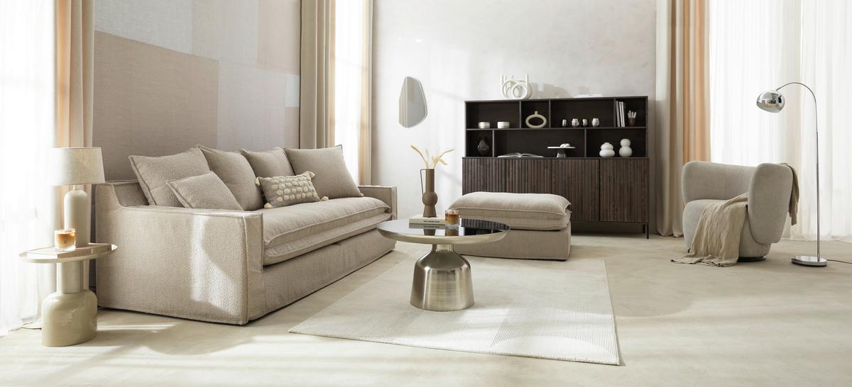 Hocker Aurora - Beige/Schwarz, Trend, Textil (90/46/105cm) - Livetastic