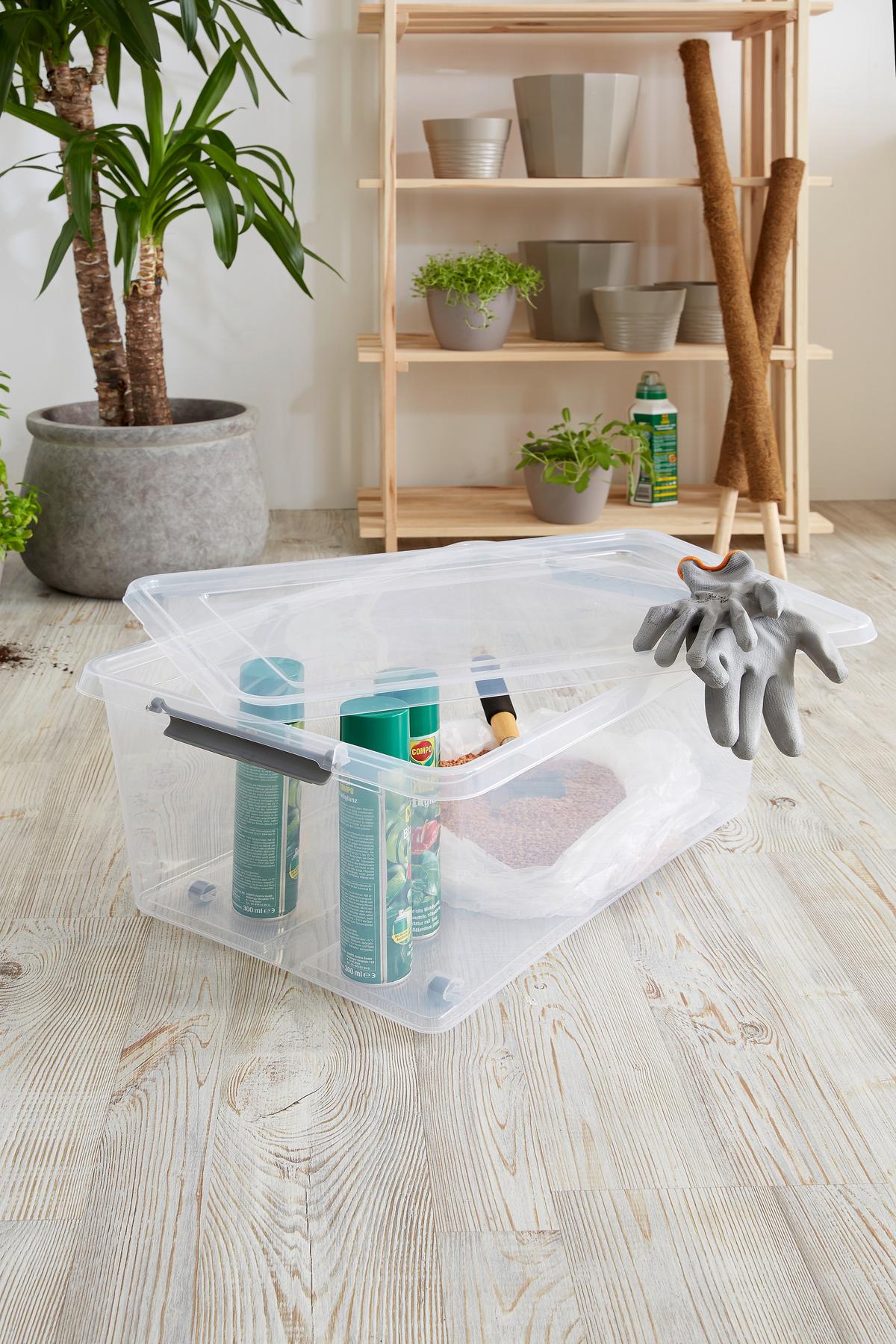 Aufbewahrungsbox mit Deckel Mila 40l, 58x39x26 cm - Transparent/Schwarz, Basics, Kunststoff (58/39/26cm) - Homezone