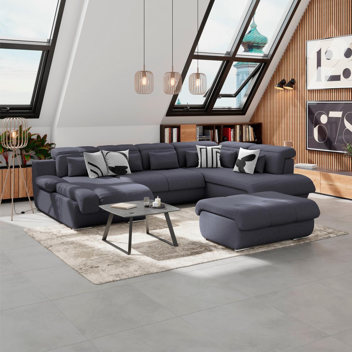 Taburet MULTI tmavě modrá - barvy chromu/tmavě modrá, Moderní, kov/textil (100/43/80cm) - Luca Bessoni