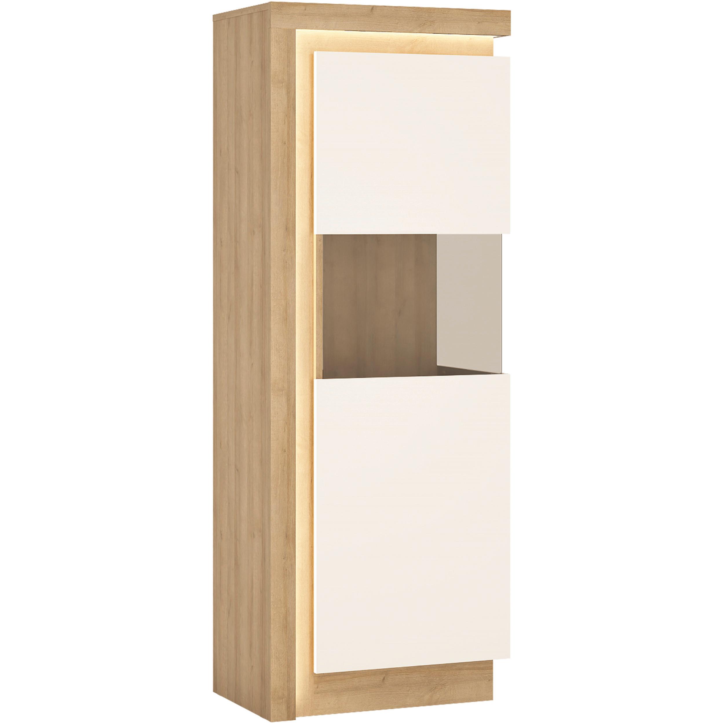 Vitrine Lyon Hell Weiß/Eichefarben B: 59,7 cm - Weiß Hochglanz/Eichefarben, Trend, Glas/Holzwerkstoff (59,7/164,1/42cm)