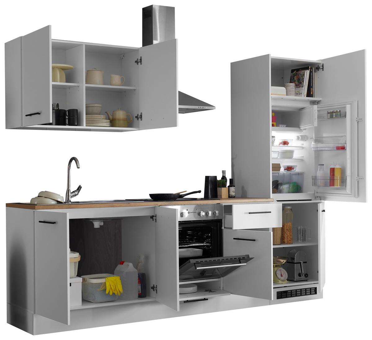 Kuchyňský blok bez spotřebičů TIROL - bílá/barvy dubu, Basics, kompozitní dřevo/plast (270cm) - MID.YOU