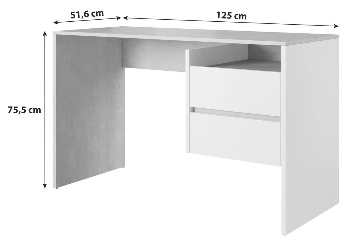 Písací stôl PACO 3 biela/dekor beton - biela, Basics, kompozitné drevo (125/51,6/75,5cm) - P & B