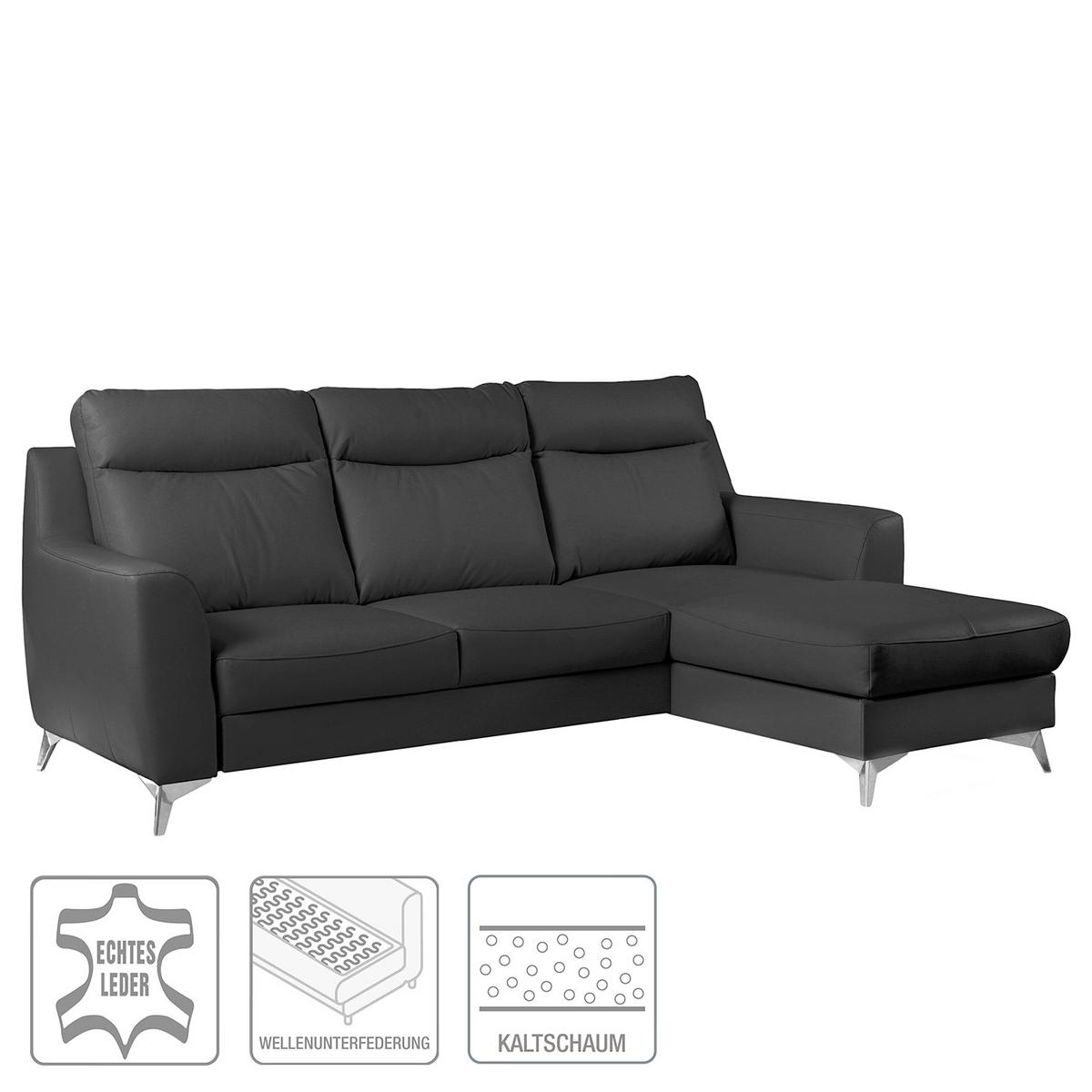 Ecksofa Gio Schwarz S: 236x168 Cm - Chromfarben/Schwarz, Design, Leder/Textil (236/168cm) - Livetastic