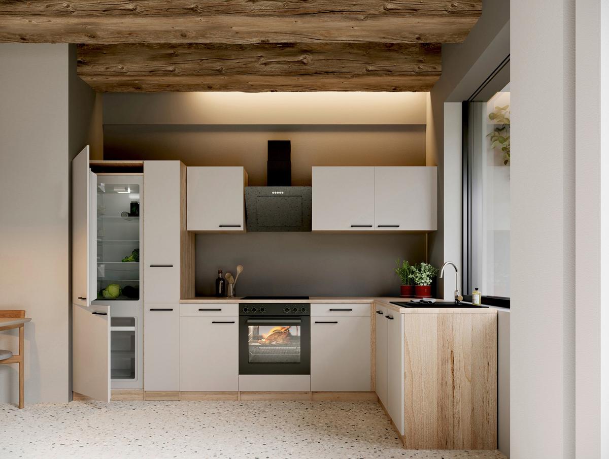 ECKKÜCHE Merle, Kaschmir S: 310x172cm - Kaschmir/Eichefarben, Trend, Holzwerkstoff (310/172cm) - Respekta