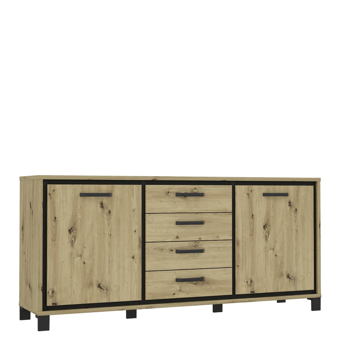 Sideboard B: 178 cm Trondheim, Eiche Dekor/Schwarz - Eichefarben/Schwarz, Basics, Holzwerkstoff/Kunststoff (178.4cm) - Livetastic