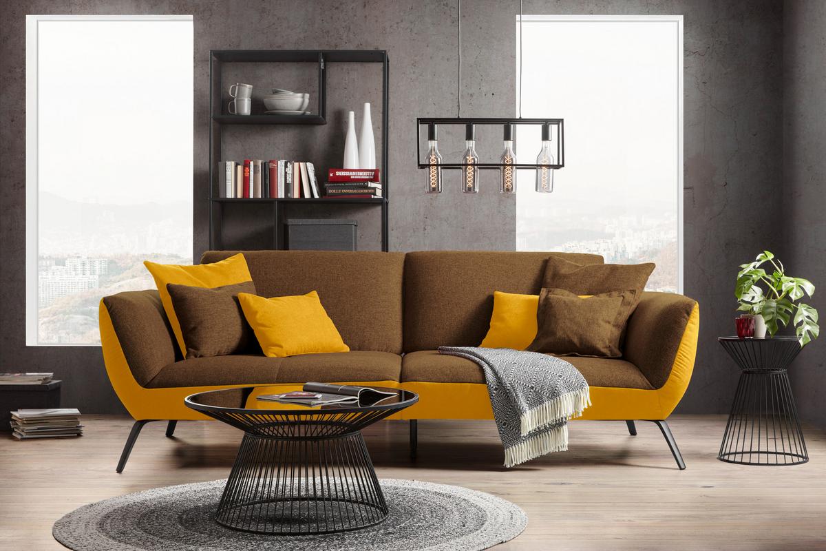 Velká pohovka TRENDY, hořčicově žlutá - černá/hořčicově žlutá, Moderní, kompozitní dřevo (260/93/124cm) - Premium Living