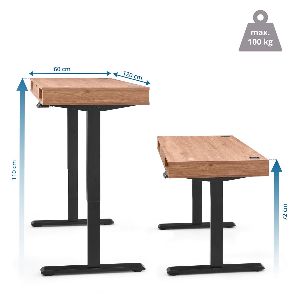Schreibtisch Worktime Style Schwarz/Eichefarben L: 120cm - Eichefarben/Schwarz, MODERN, Holz/Metall (120/60/72-110cm) - MID.YOU