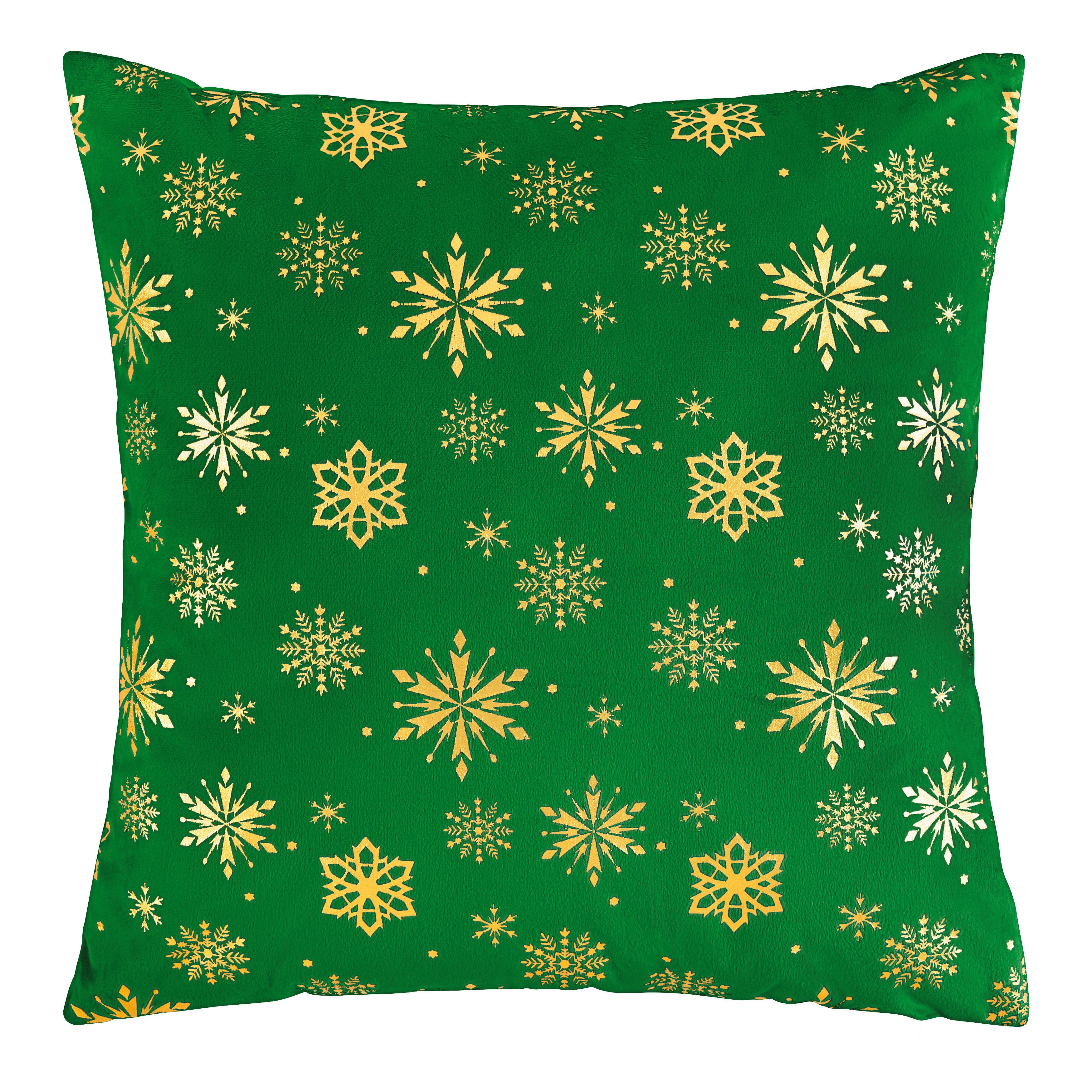 DEKORAČNÍ POLŠTÁŘ SNOWFLAKE - zelená/barvy zlata, textil (45/45cm) - Mömax
