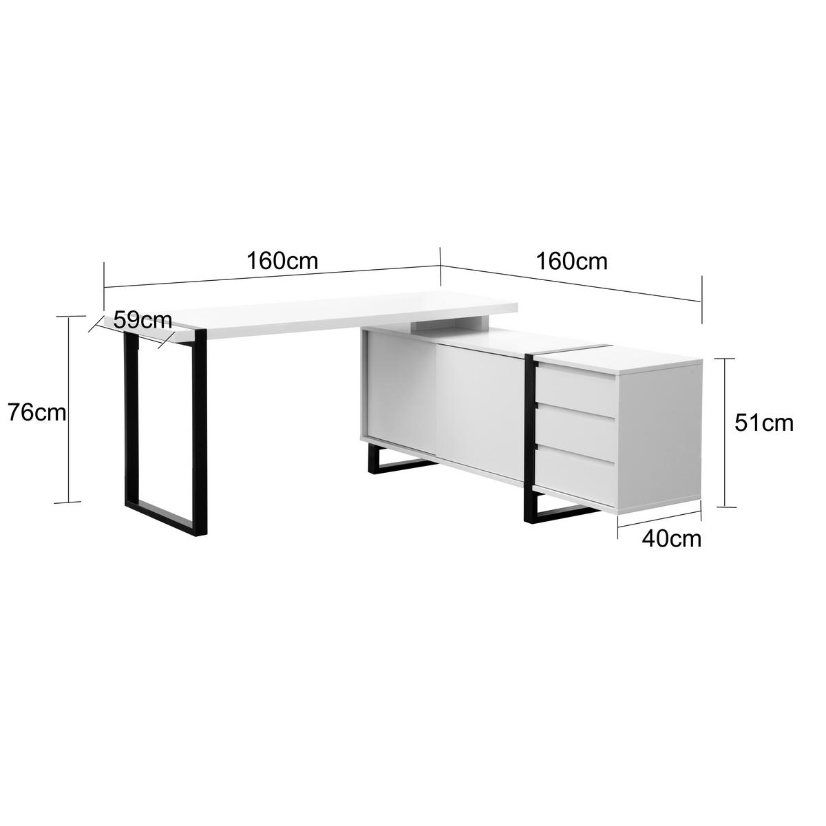 Eckschreibtisch Ray Schwarz/Weiß L: 160 cm - Schwarz/Weiß, MODERN, Holzwerkstoff/Metall (160/160/76cm) - Livetastic