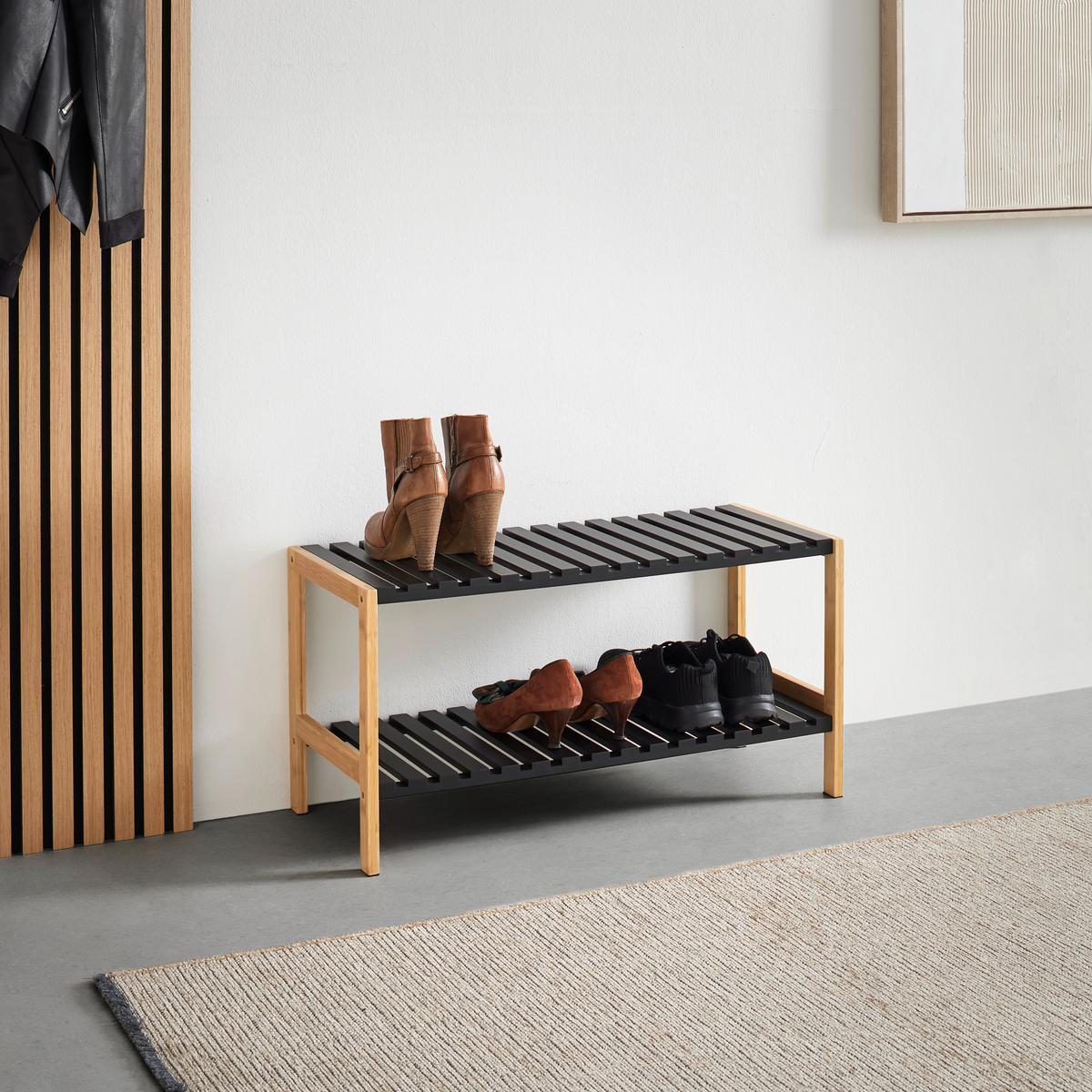 REGÁL NA BOTY ELSA - černá/přírodní barvy, Moderní, kompozitní dřevo/přírodní materiály (70/36/30cm) - Mömax
