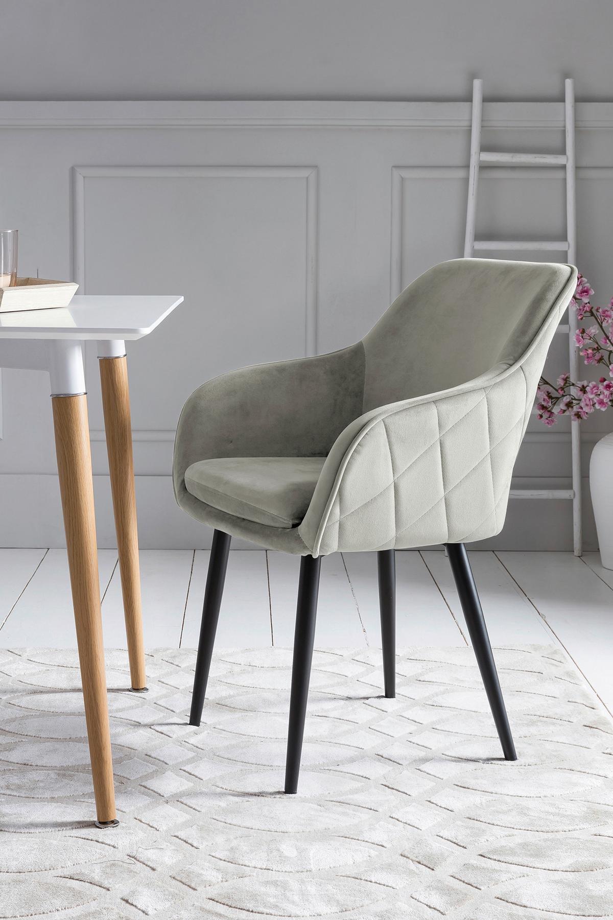 Armlehnstuhl Creme B: 61cm - Creme/Schwarz, MODERN, Textil/Metall (61/85/60cm) - Livetastic