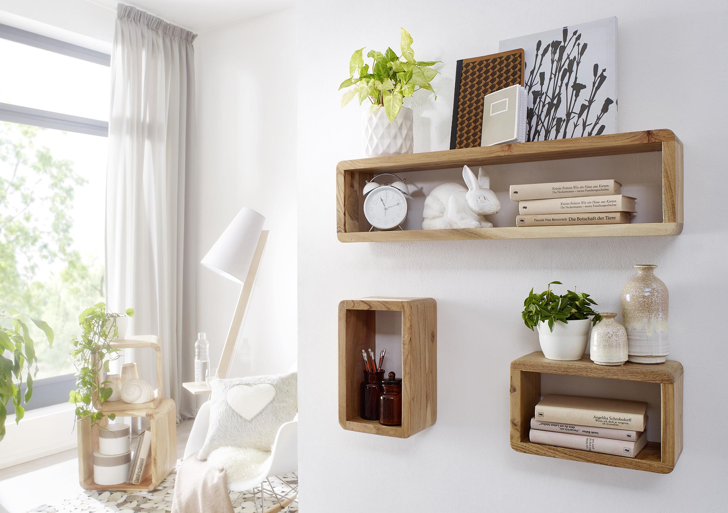 Wandregalset 3er-Set Boha 80 cm Akaziefarben Massiv - Akaziefarben, KONVENTIONELL, Holz (80/20/15cm) - MID.YOU
