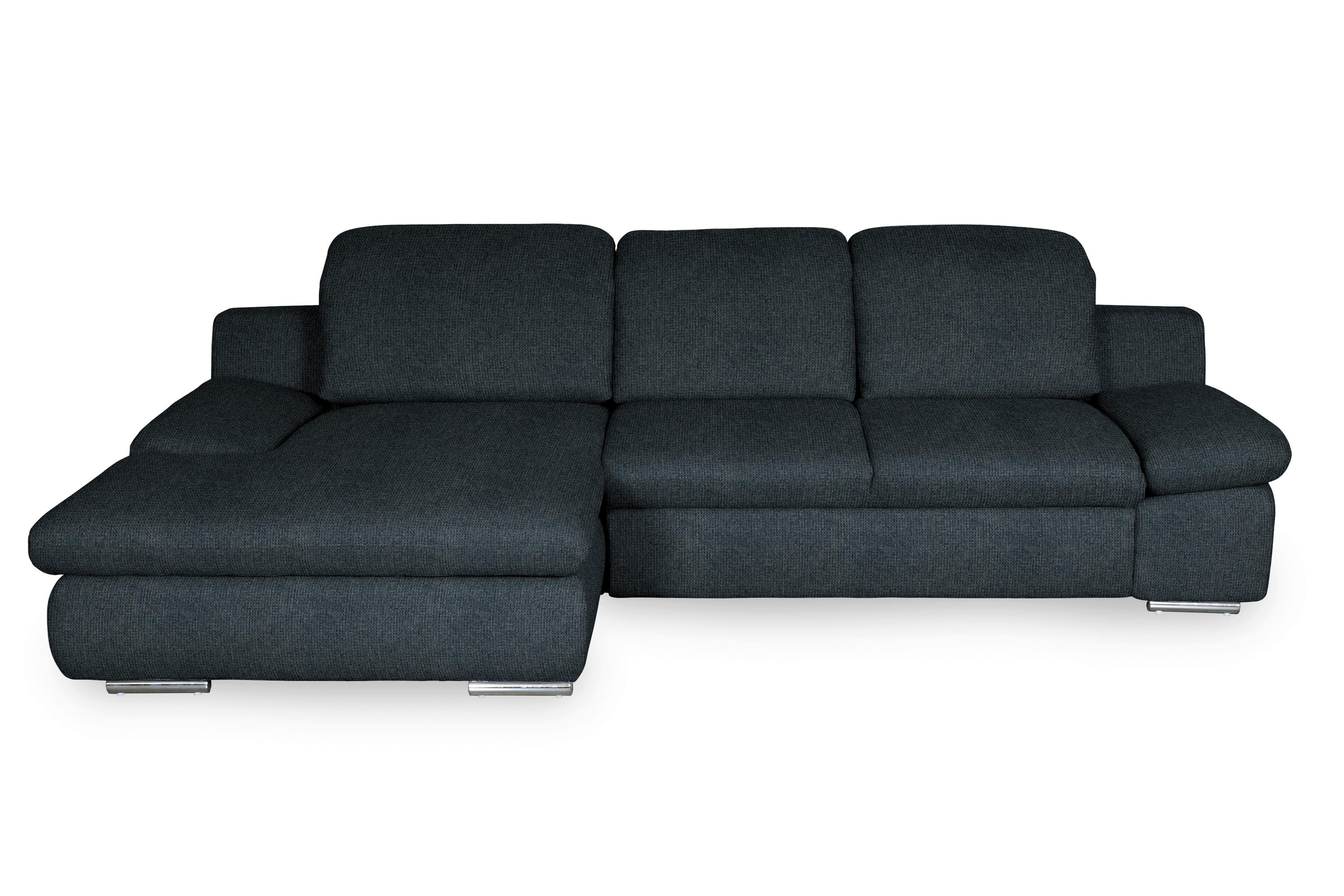 Ecksofa Isona Schwarz Chenille - Chromfarben/Schwarz, Design, Textil (165/286cm) - Livetastic