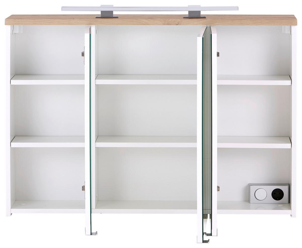 Spiegelschrank Marbella Mit Led 3-Türig 100x70x20 Cm - Weiß, MODERN, Glas/Holzwerkstoff (100/70/20cm)