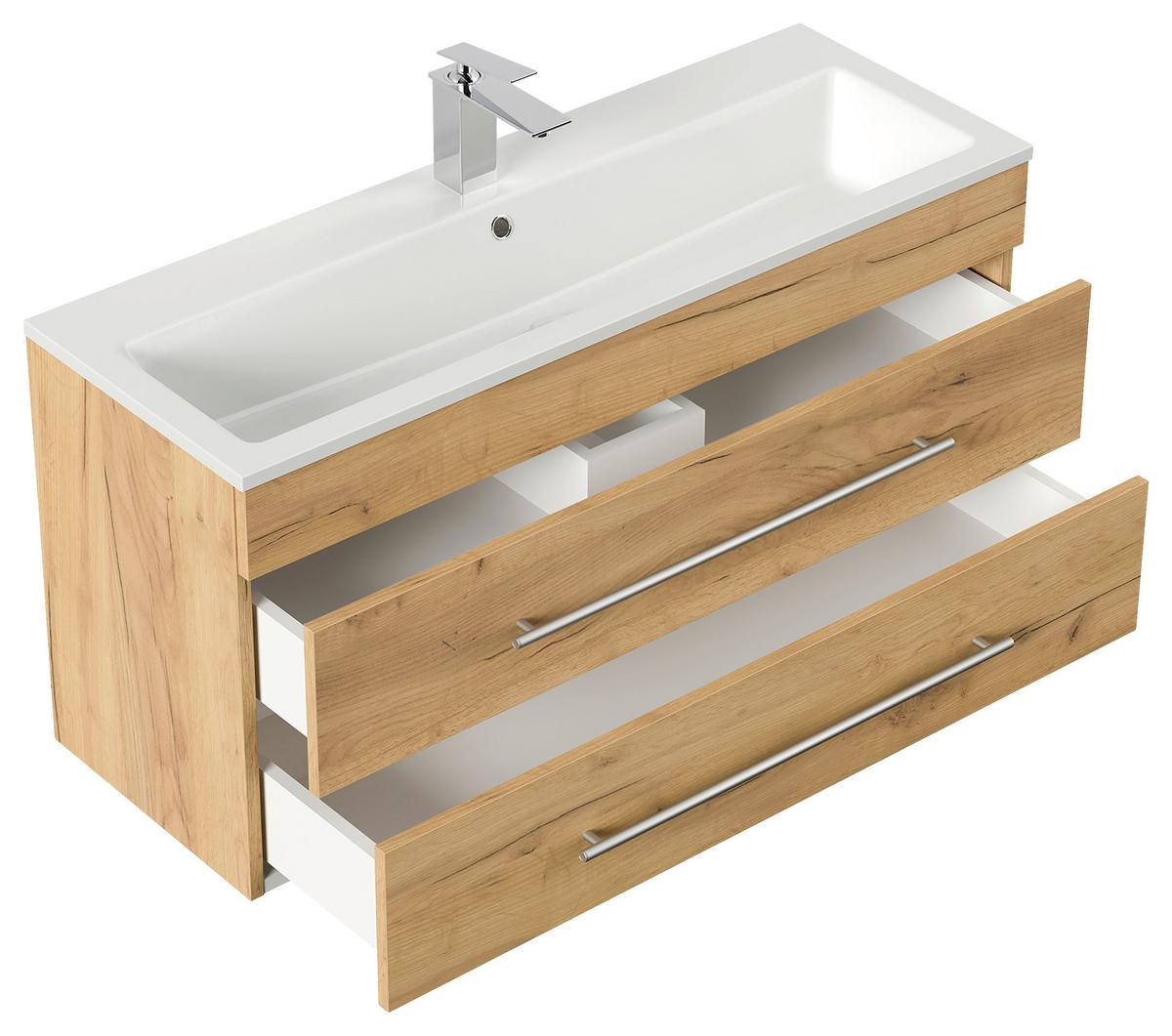 Badezimmer Portus Eiche Dekor B: 100 Cm - Eichefarben/Weiß, MODERN, Keramik/Holzwerkstoff (100cm) - MID.YOU