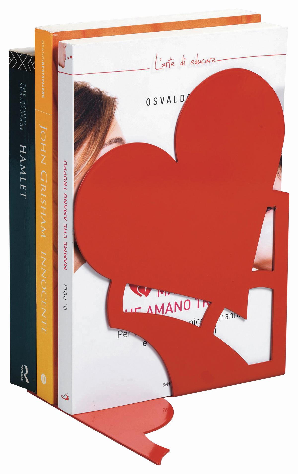 PODPĚRA KNIH MON AMOUR - červená, kov (14,6/19/14,5cm)