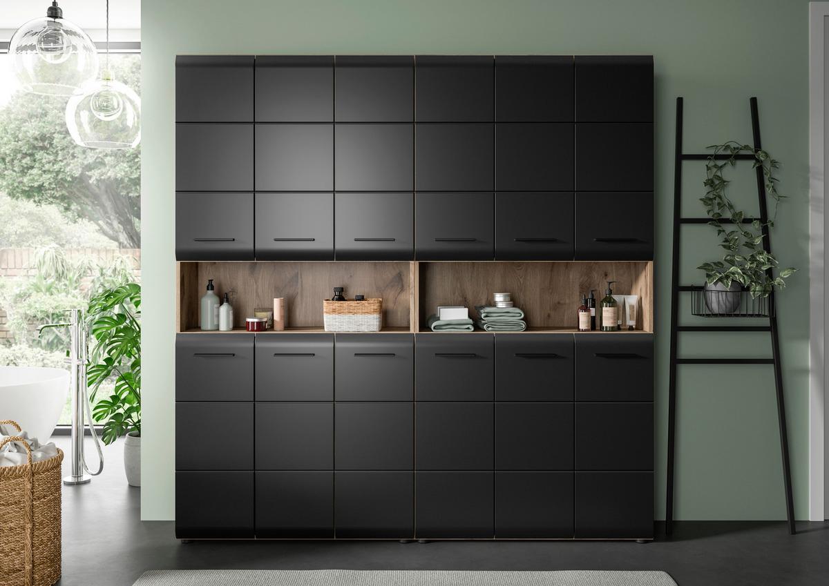 Hochschrank Ice Schwarz/Eiche Dekor B: 180cm - Eiche dunkel/Schwarz, Basics, Holzwerkstoff (180/185/30cm) - MID.YOU