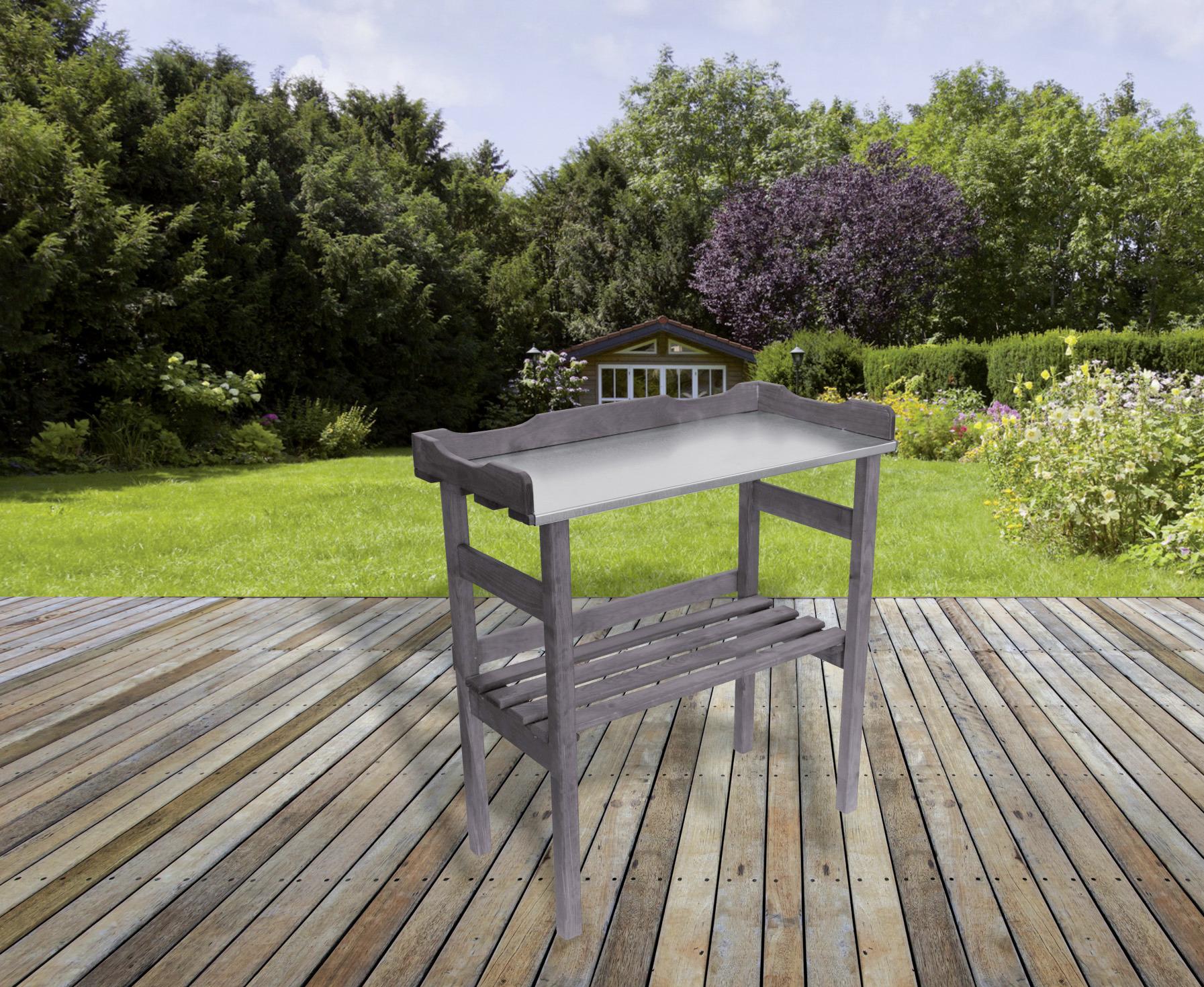 Pflanztisch Echtholz mit Ablage LxBxH: 78x38x94 cm - Anthrazit/Zinkfarben, KONVENTIONELL, Holz/Metall (78/94/38cm)