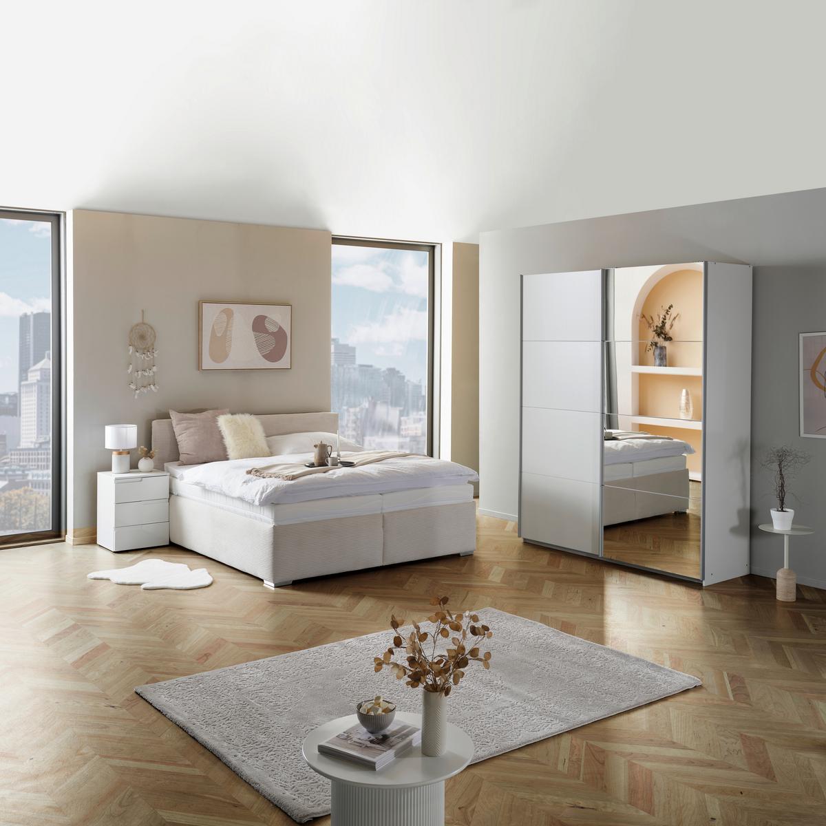 Schwebetürenschrank + Spiegel B: 181cm Feldkirch Weiß - Silberfarben/Weiß, MODERN, Holzwerkstoff (181/229/62cm) - Luca Bessoni