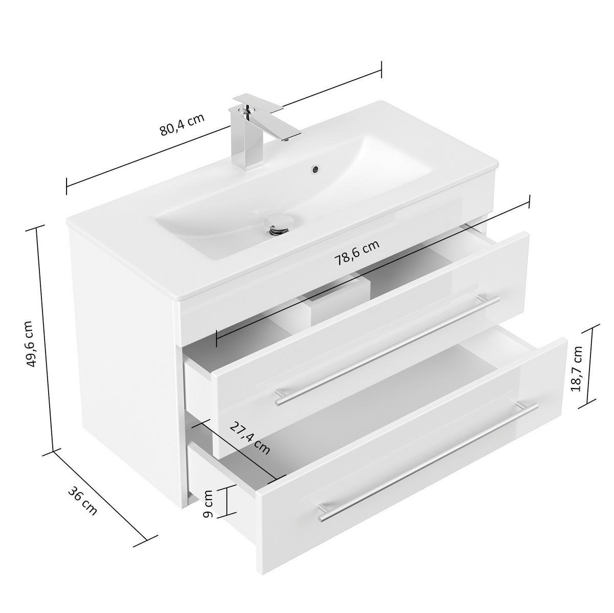 Badezimmer Portus Weiß Hg B: 80,4 cm - Weiß Hochglanz/Weiß, MODERN, Keramik/Holzwerkstoff (80,4cm) - MID.YOU
