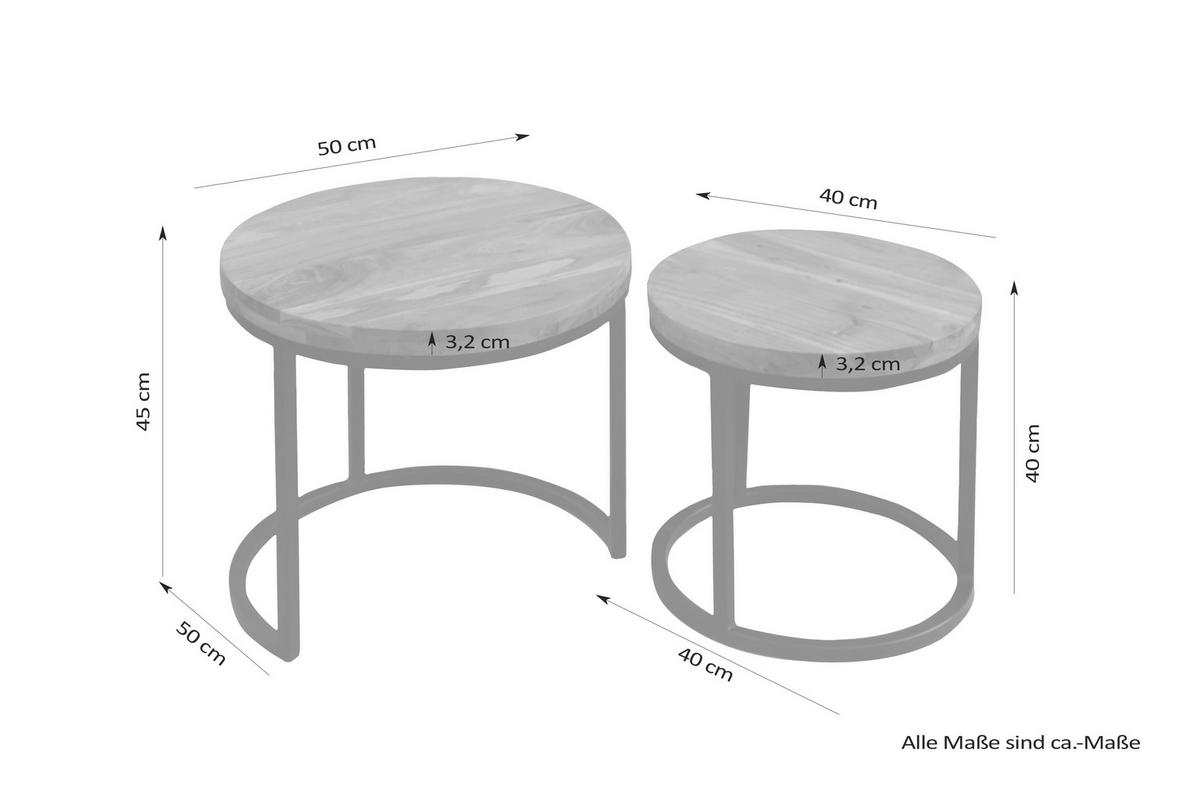 Satztisch Selma B: 40-50cm Akaziefarben - Schwarz/Akaziefarben, MODERN, Holz/Metall - MID.YOU