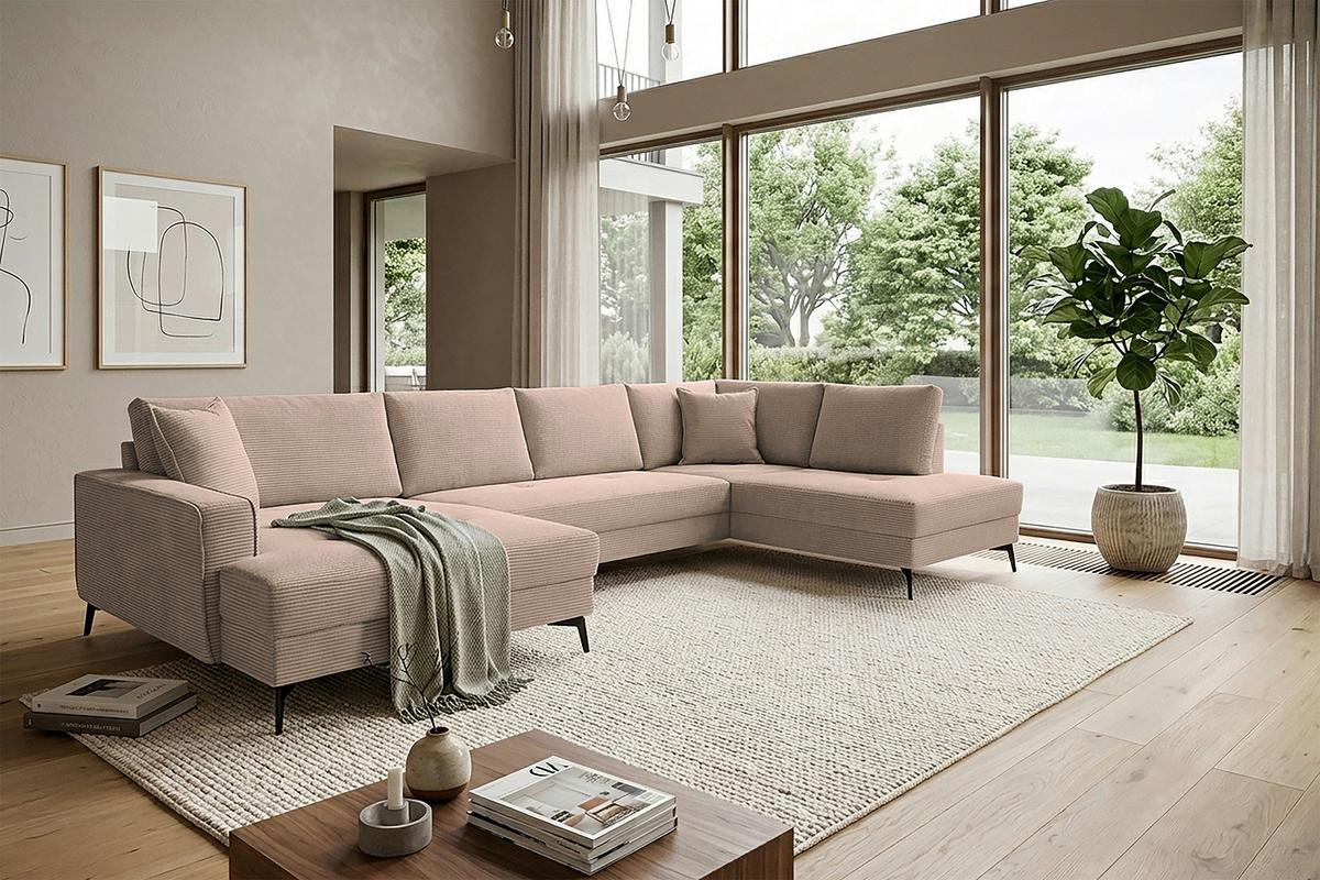 Wohnlandschaft Zero Braun U-Form 195x362x173cm - Graubraun/Schwarz, Trend, Textil (173/362/195cm)