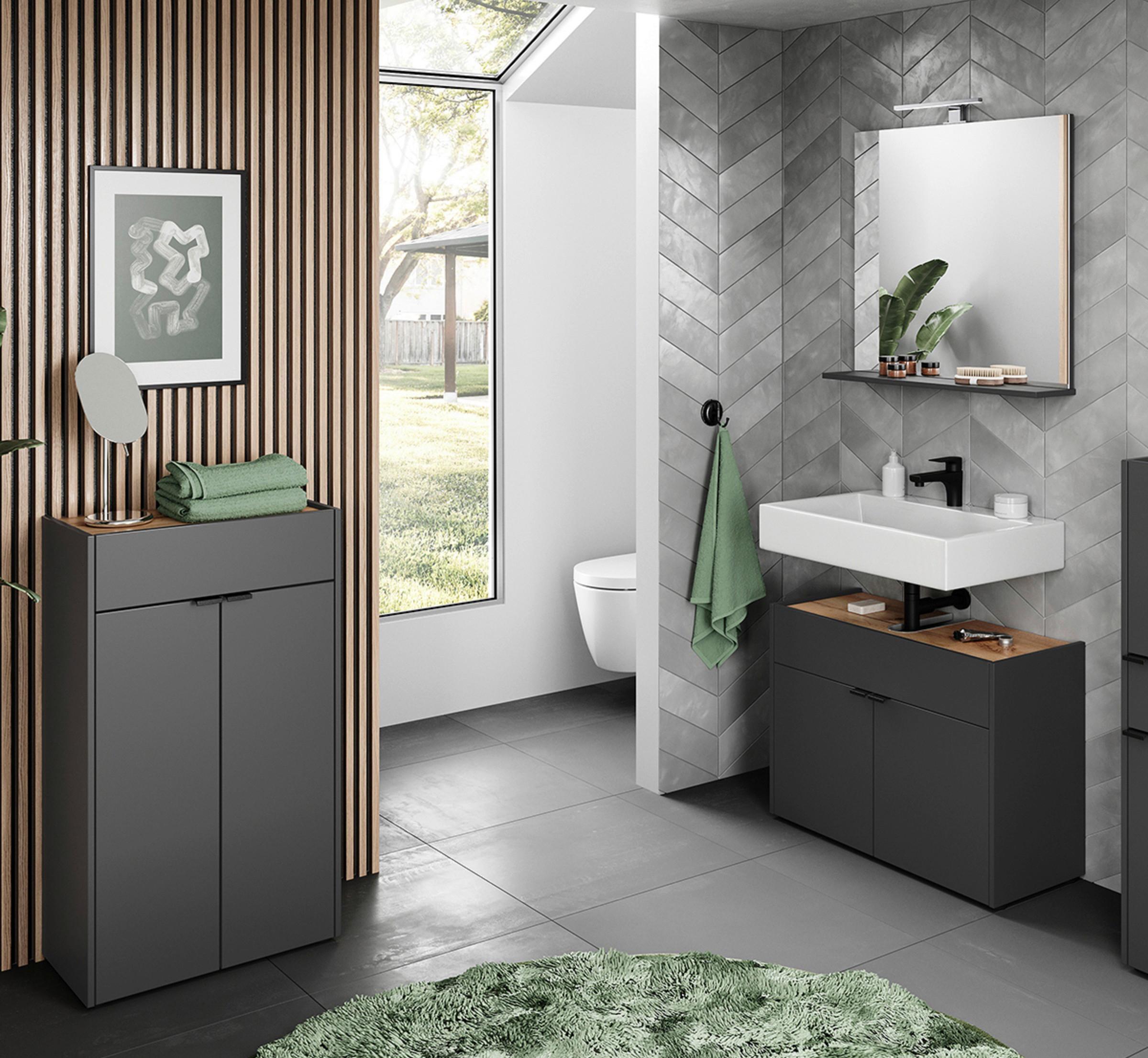 Badezimmer Forano Graphitfarben/Eichefarben - Eichefarben/Schwarz, MODERN, Holzwerkstoff (151cm) - Germania