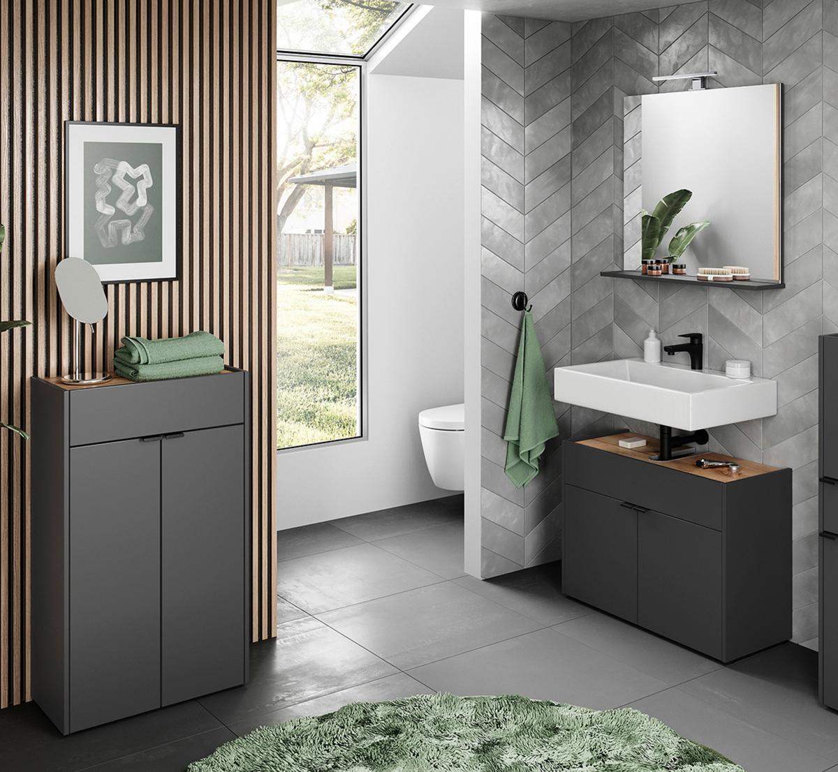 Badezimmer Forano Graphitfarben/Eichefarben - Eichefarben/Schwarz, MODERN, Holzwerkstoff (151cm) - Germania