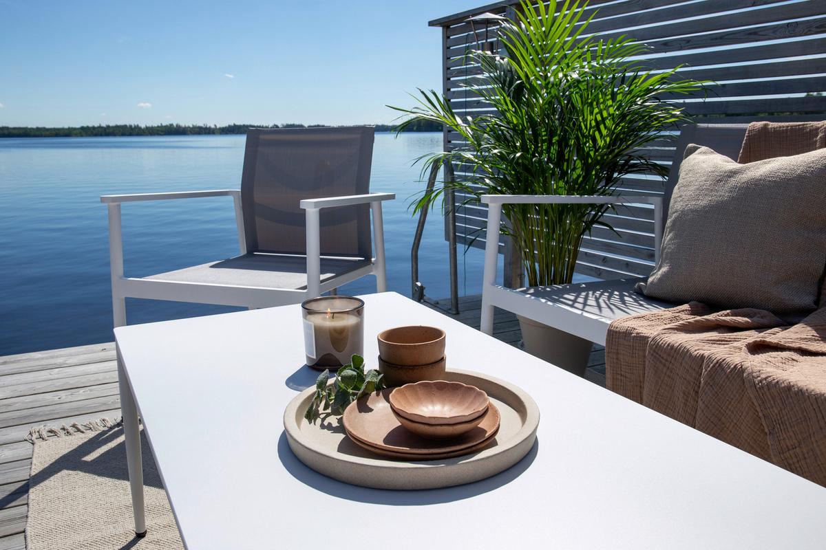 Loungegarnitur Break - Weiß/Grau, KONVENTIONELL, Glas/Textil - Gardenson