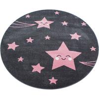Kinderteppich Rund Stern Pink/dunkelgrau Kids Ø 120 Cm - Pink/Dunkelgrau, Trend, Textil (120cm)