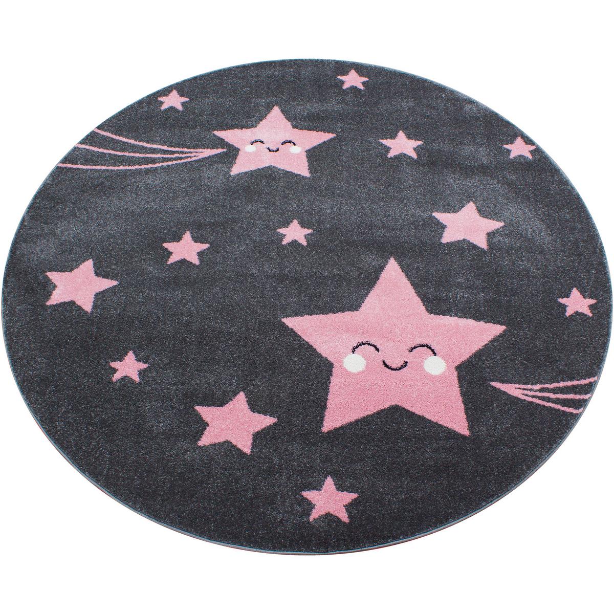 Kinderteppich Rund Stern Pink/dunkelgrau Kids Ø 120 Cm - Pink/Dunkelgrau, Trend, Textil (120cm)