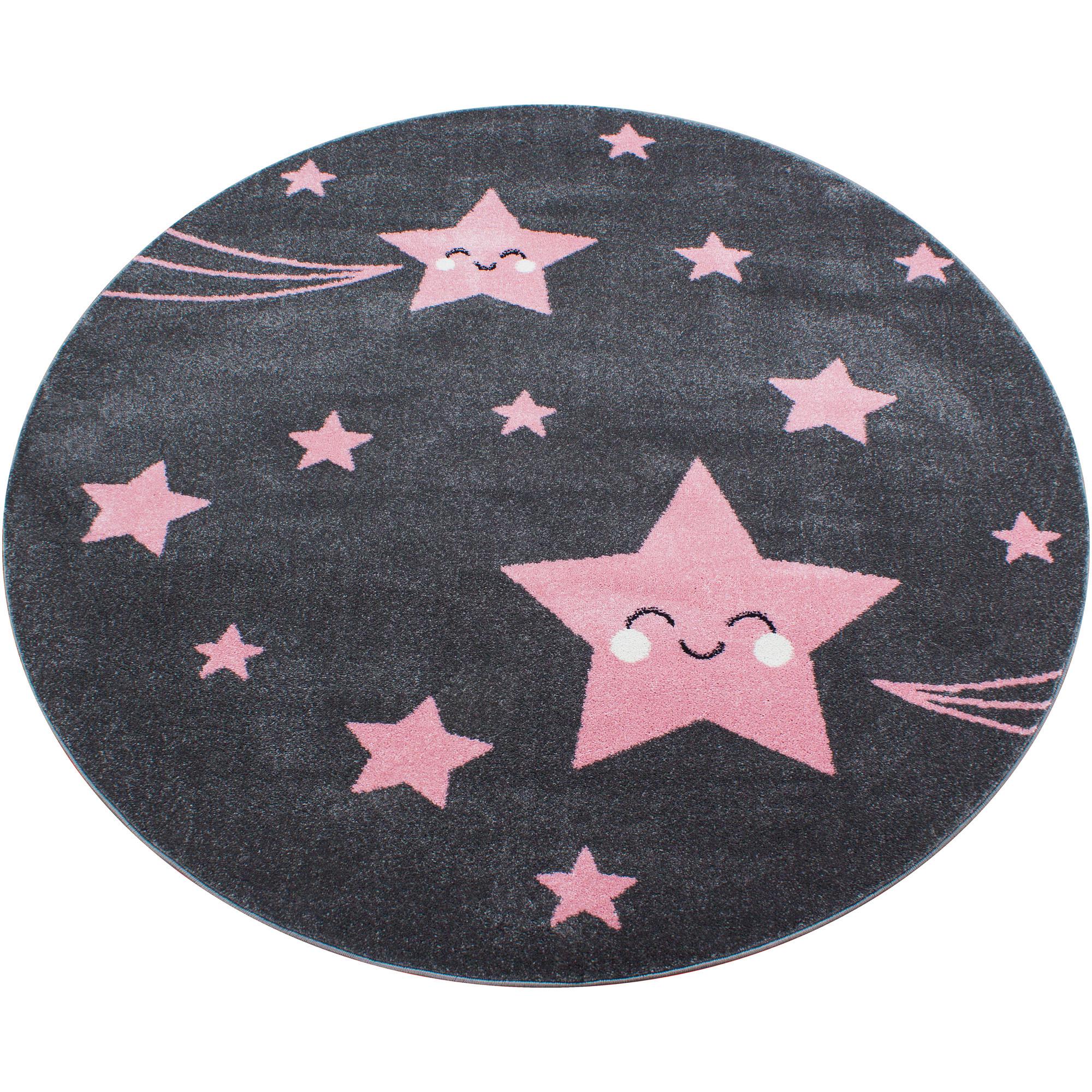 Kinderteppich Rund Stern Pink/Dunkelgrau Kids Ø 160 cm