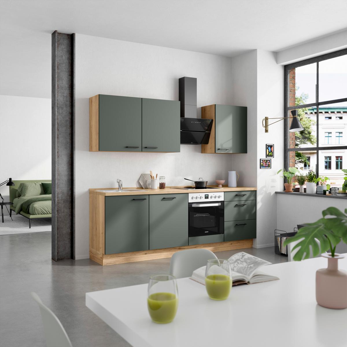 Küchenleerblock Easytouch High-Line, H9 Rechts - Dunkelgrün/Eichefarben, MODERN, Holzwerkstoff (240cm) - Nobilia