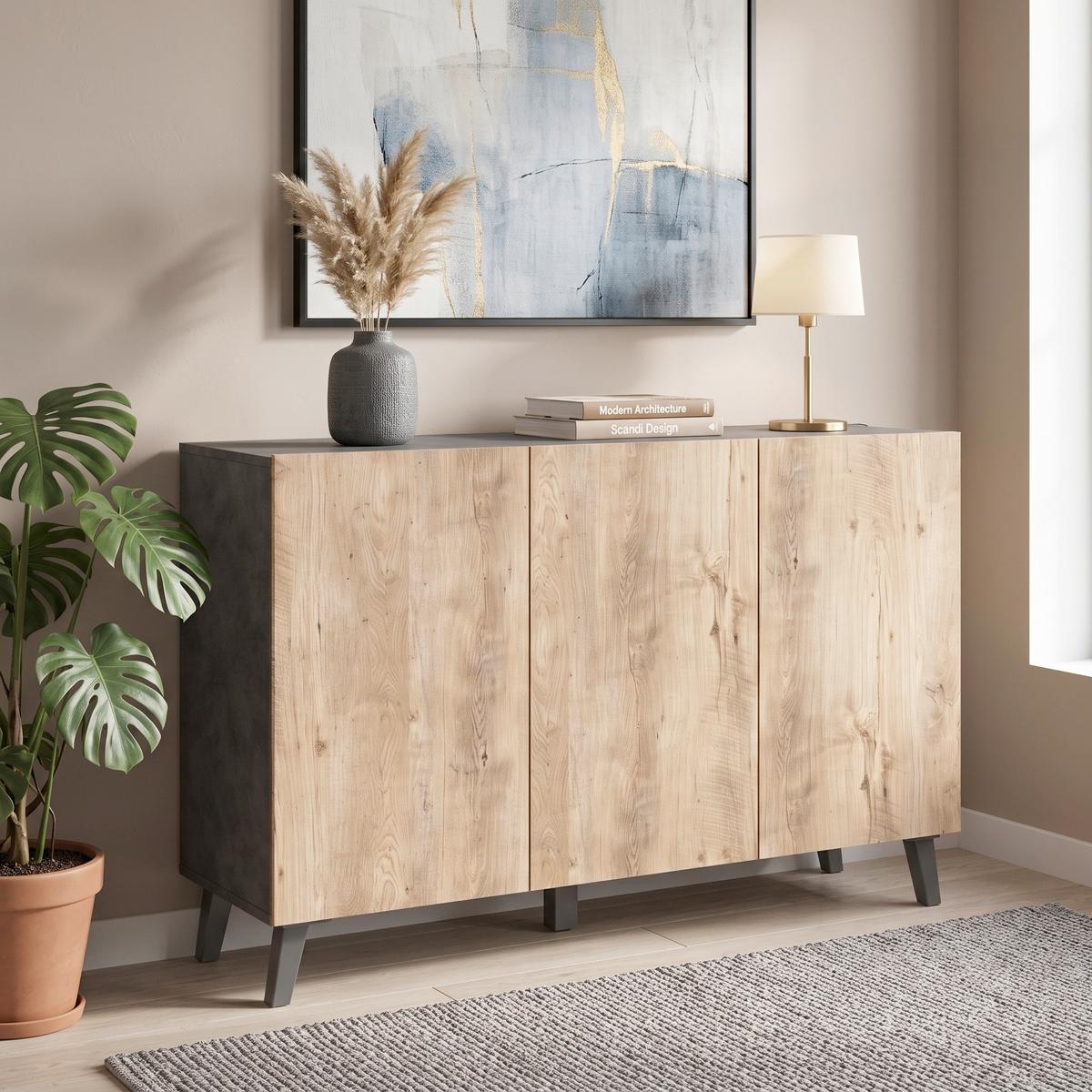 Sideboard Phuket 120 Anthrazit, Kastanie B: 120 cm - Kastanieneichefarben/Anthrazit, Design, Holzwerkstoff (120/76/39cm) - P & B