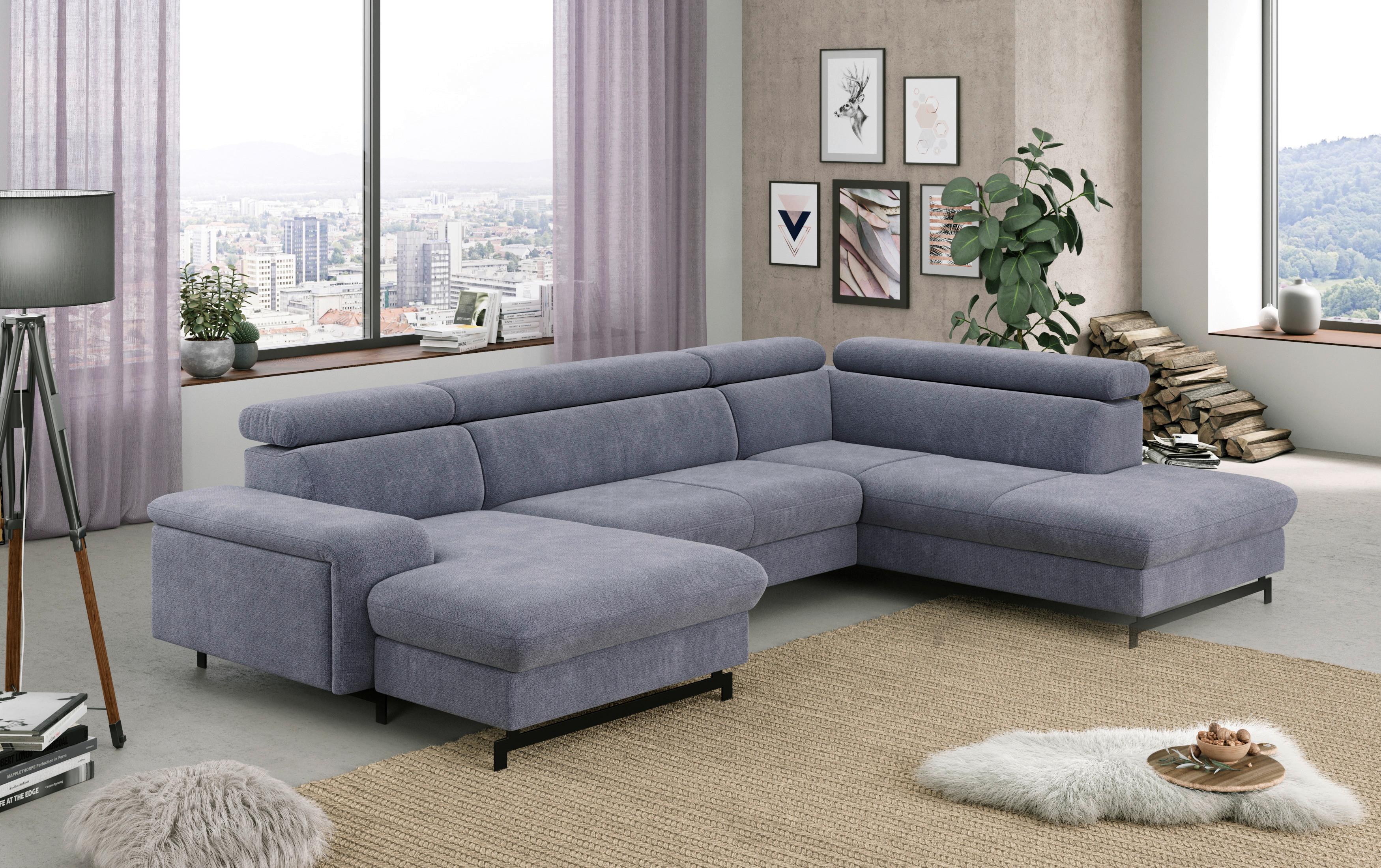 Wohnlandschaft mit Bettkasten Emma Blau - Blau/Schwarz, Textil (165/328/215cm) - MID.YOU