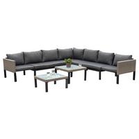 Loungegarnitur 3-tlg Amantea Metall/kunststoff Mit Kissen - Beige, MODERN, Glas/Kunststoff (200/200cm) - Gardenson