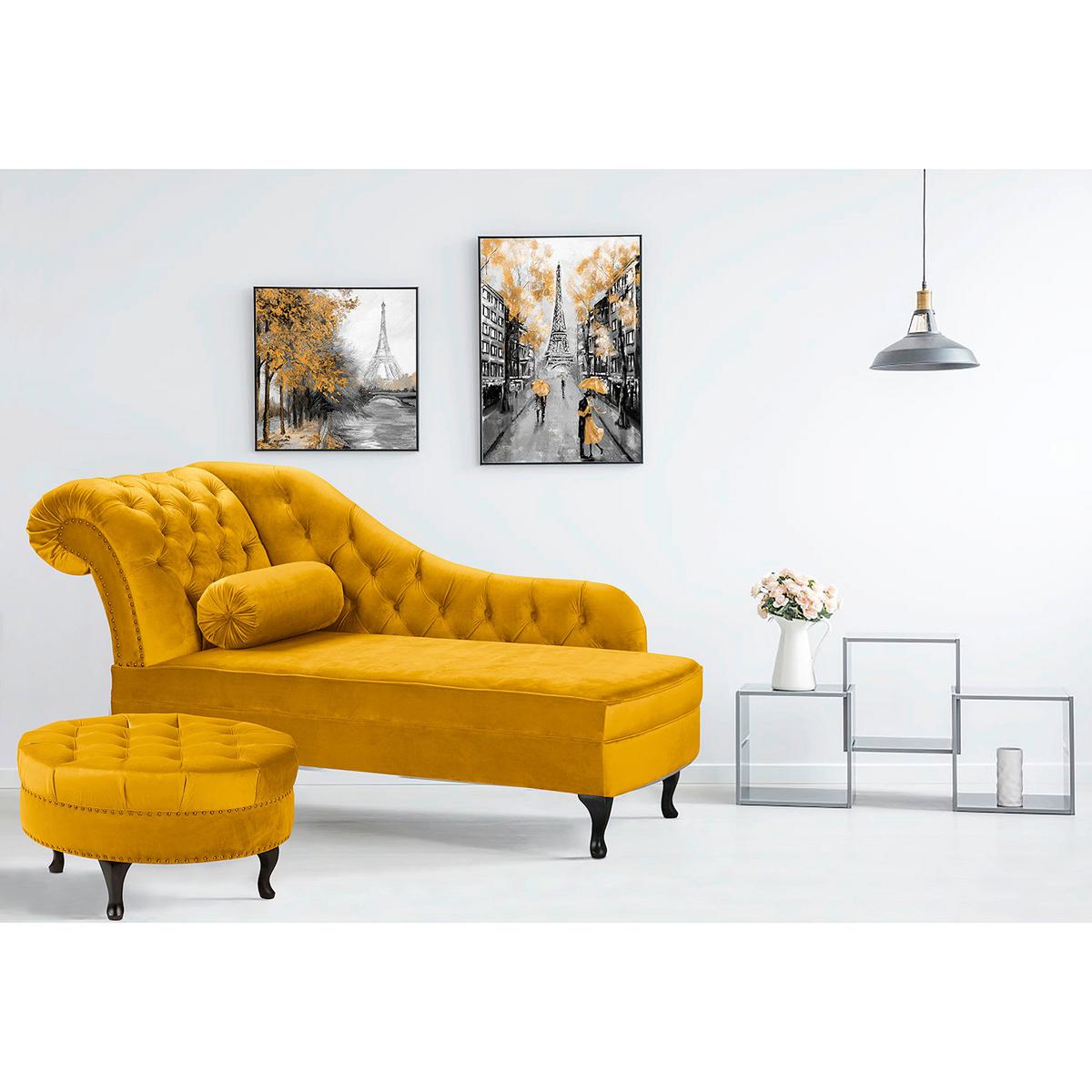 Récamiere Pako Senfgelb B: 185cm - Senfgelb/Braun, Design, Textil (185/93/75cm) - Livetastic