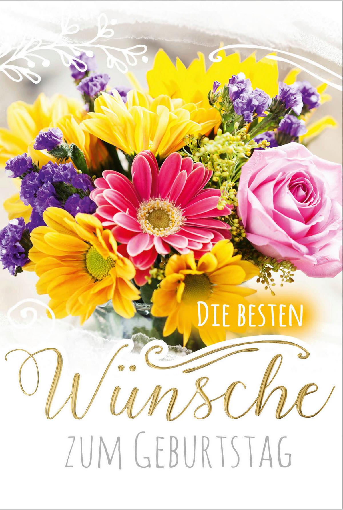 Billett Geburtstag Blumen - Multicolor, Basics, Papier/Kunststoff (12/18/2cm)