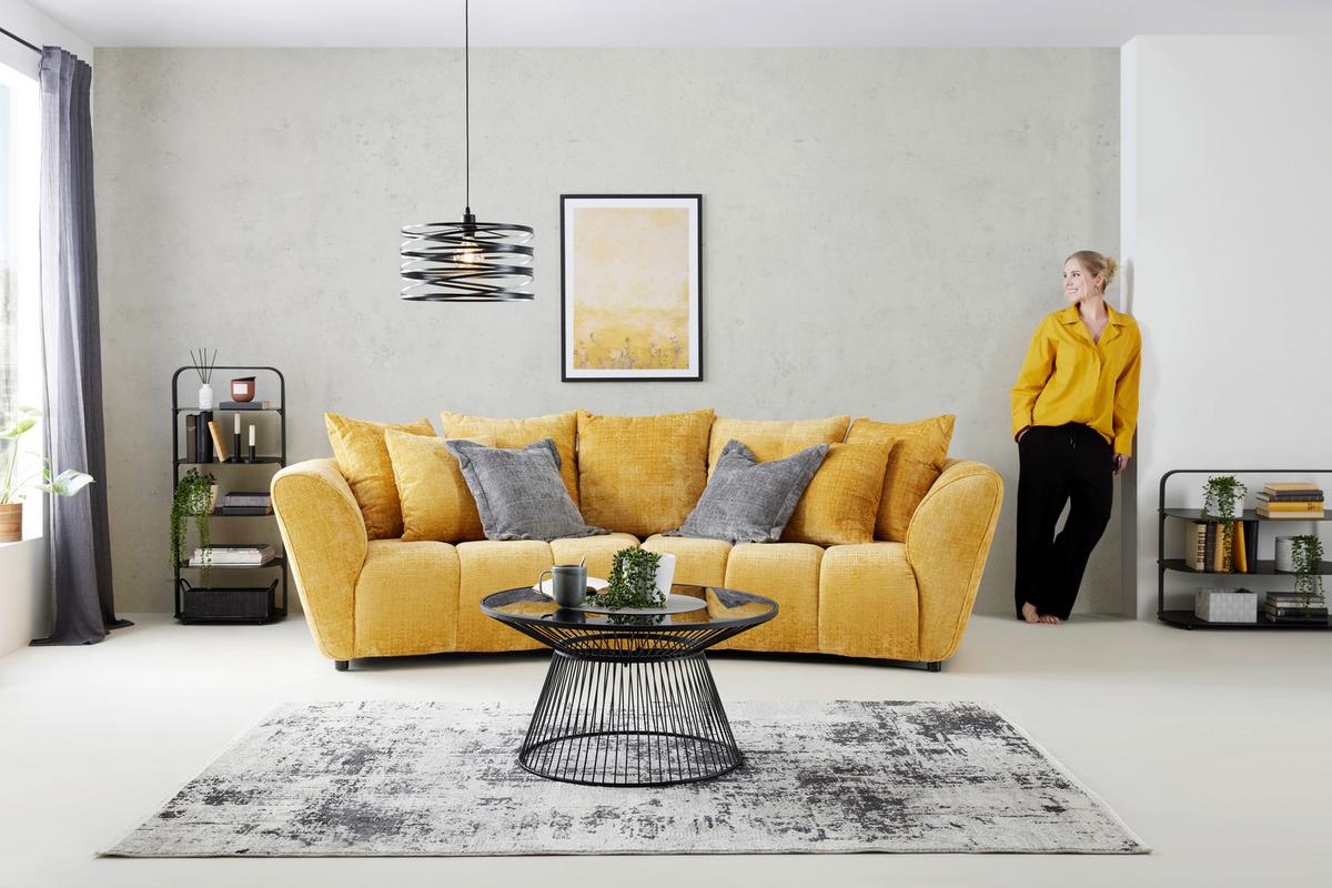 Velká pohovka BONELLI, žlutám s polštáři - černá/žlutá, Moderní, textil/plast (280/74cm) - Mömax
