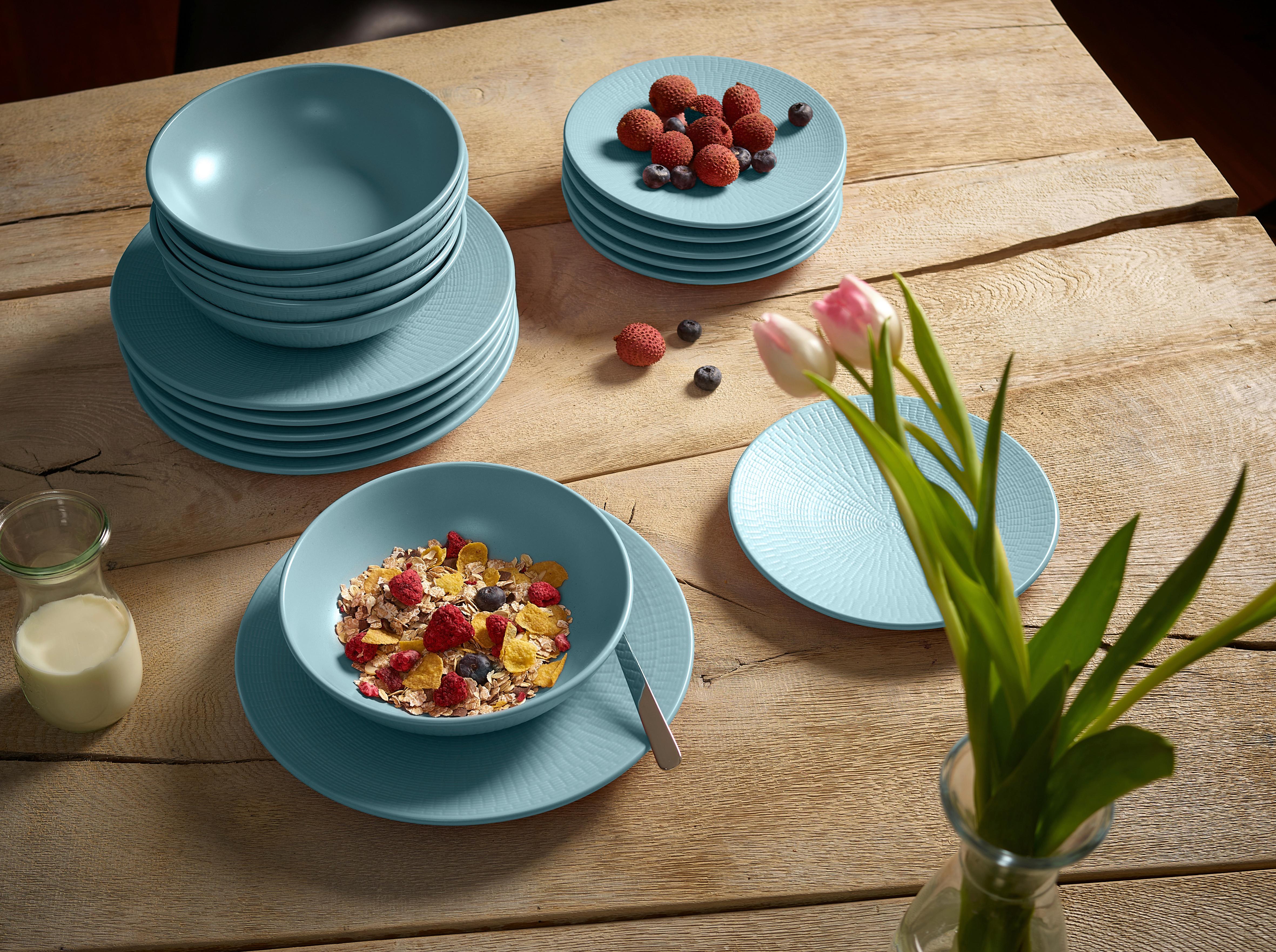 Tafelservice Pastellblau 12-teilig - Pastellblau, Basics, Keramik (7,16kg) - Echtwerk