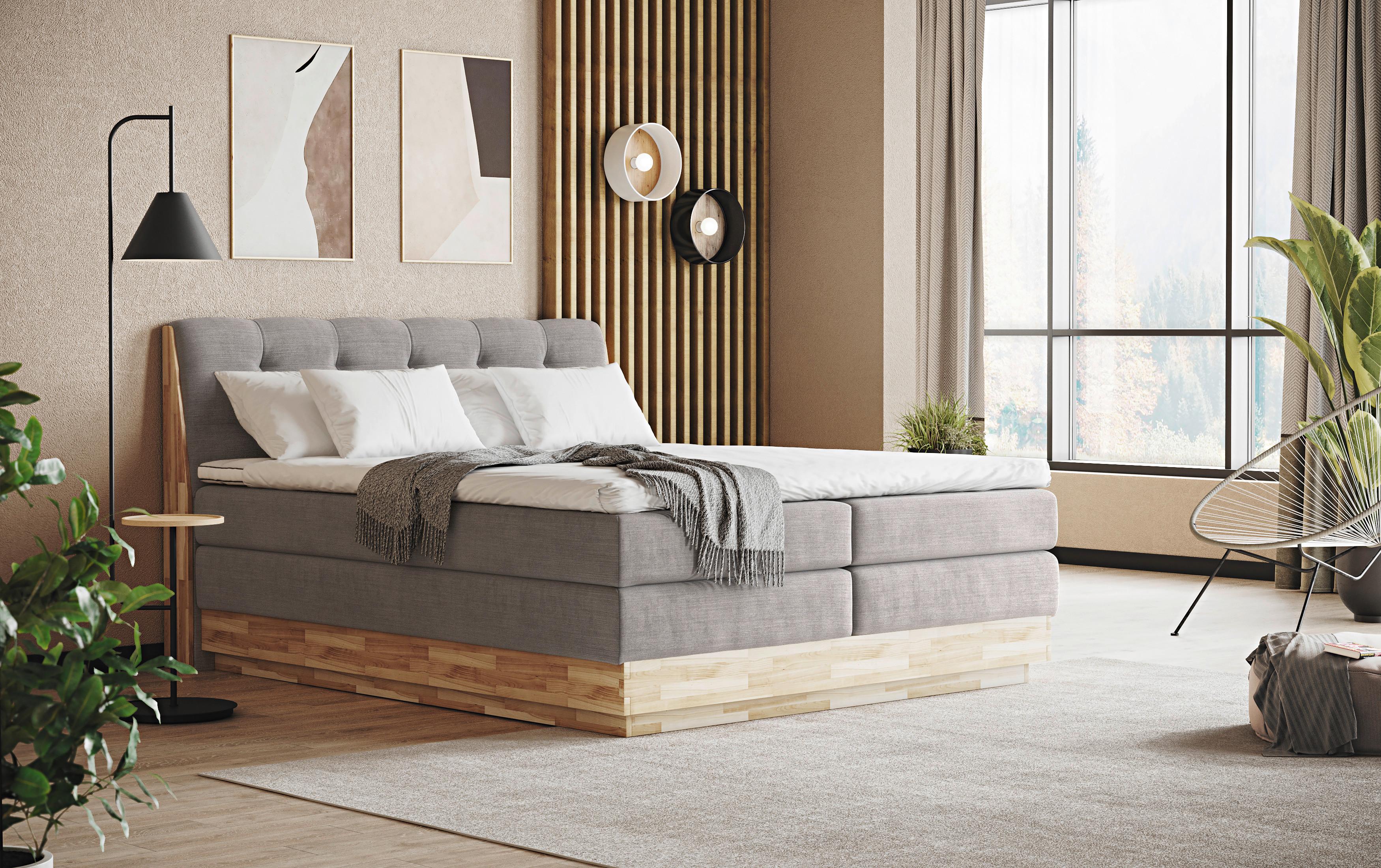 Boxspringbett Boxspring Bed Melissa - Hellgrau/Schwarz, Natur, Textil (180/200cm)